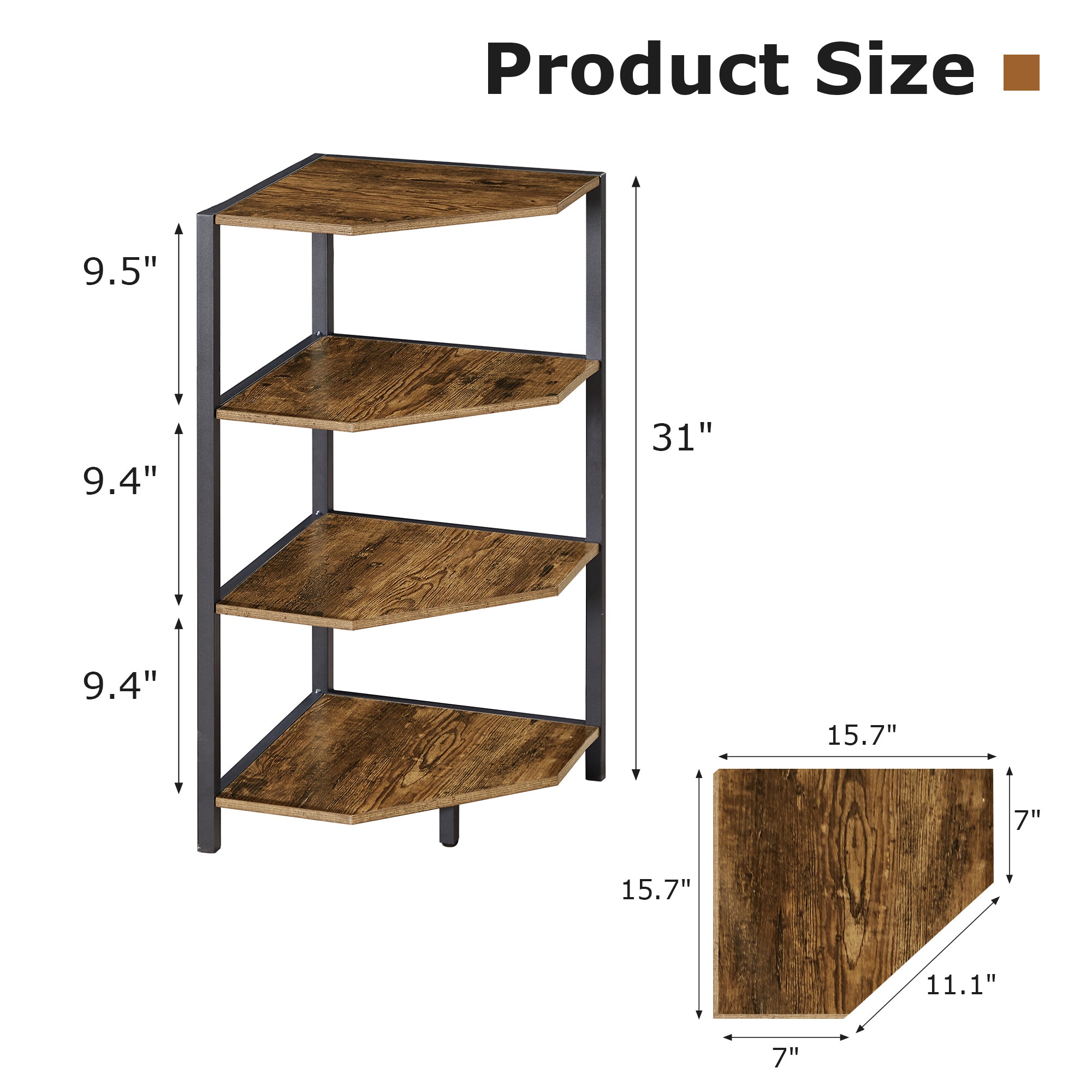 VECELO 31" Tall Corner Shelf/4-Tier Display Shelves with Metal Frame - VECELO
