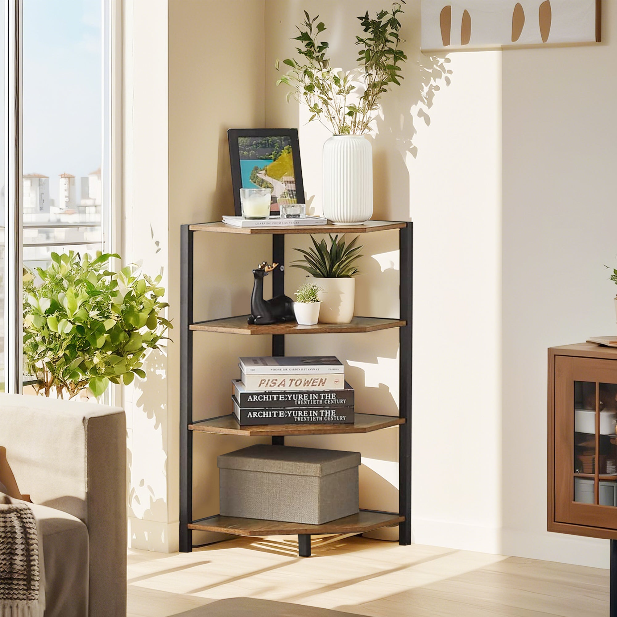 VECELO 31" Tall Corner Shelf/4-Tier Display Shelves with Metal Frame - VECELO