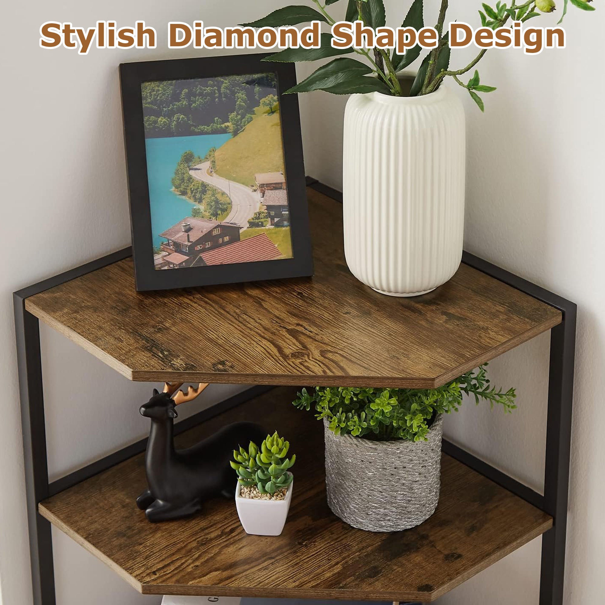 VECELO 31" Tall Corner Shelf/4-Tier Display Shelves with Metal Frame - VECELO