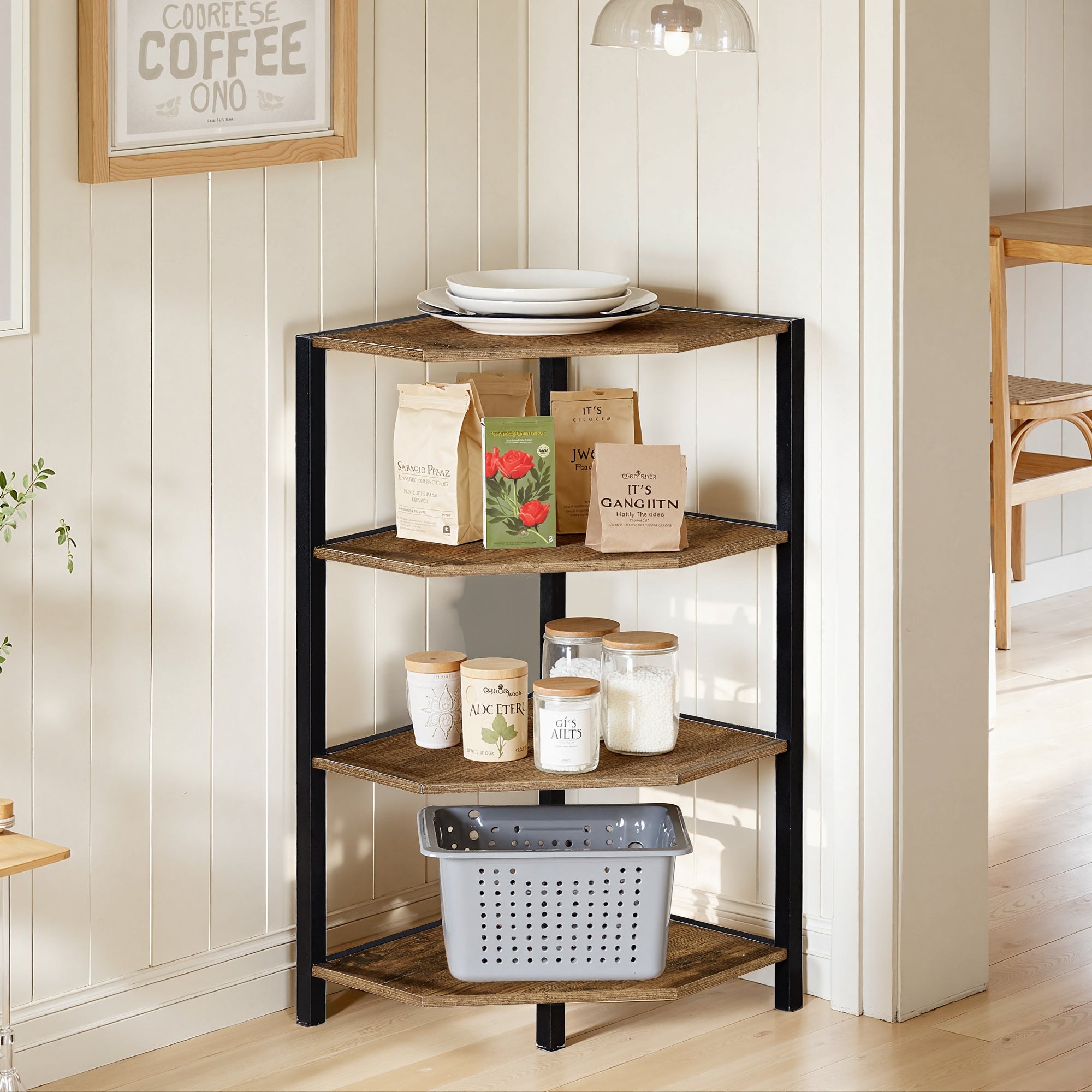 VECELO 31" Tall Corner Shelf/4-Tier Display Shelves with Metal Frame - VECELO