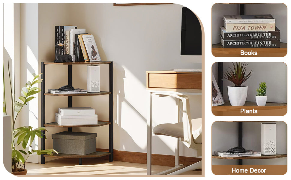 VECELO 31" Tall Corner Shelf/4-Tier Display Shelves with Metal Frame - VECELO