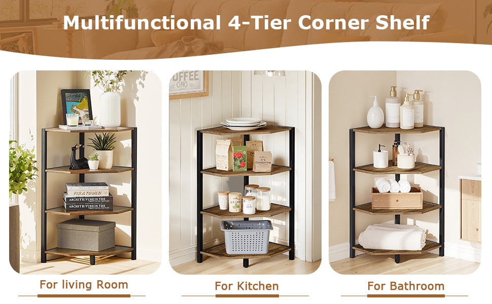VECELO 31" Tall Corner Shelf/4-Tier Display Shelves with Metal Frame - VECELO