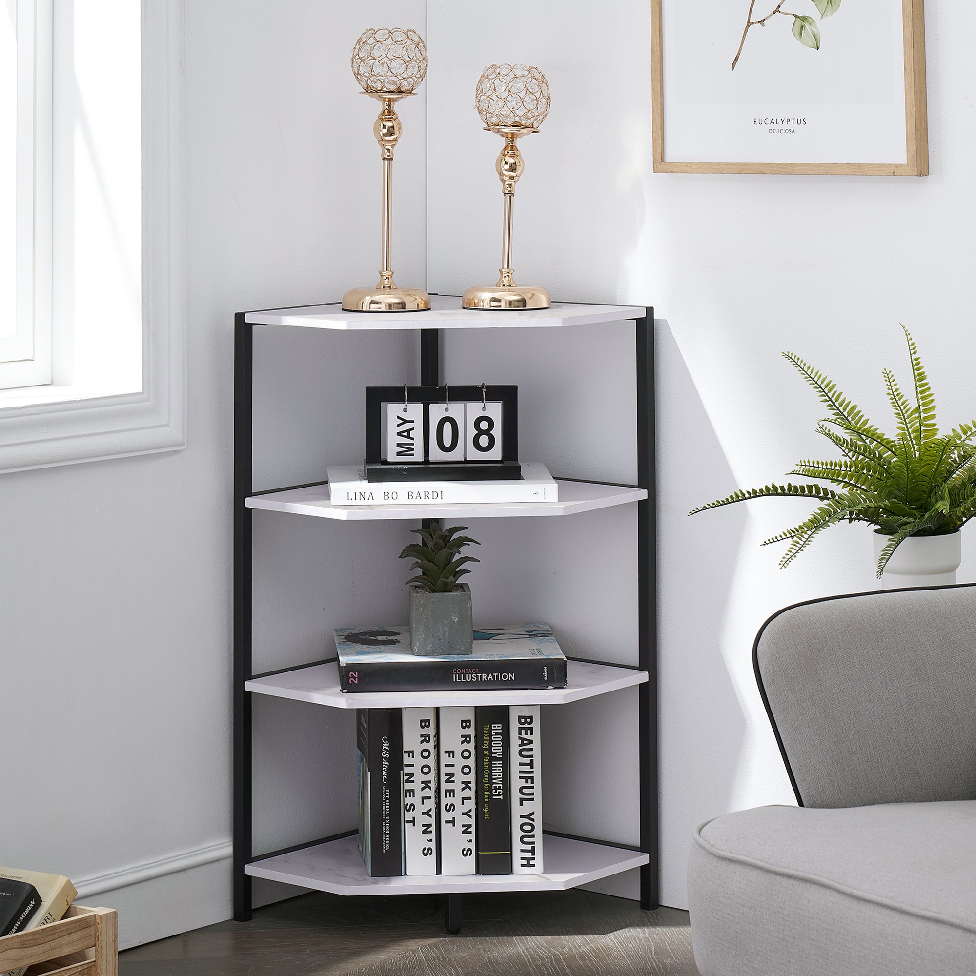 VECELO 31" Tall Corner Shelf/4-Tier Display Shelves with Metal Frame - VECELO