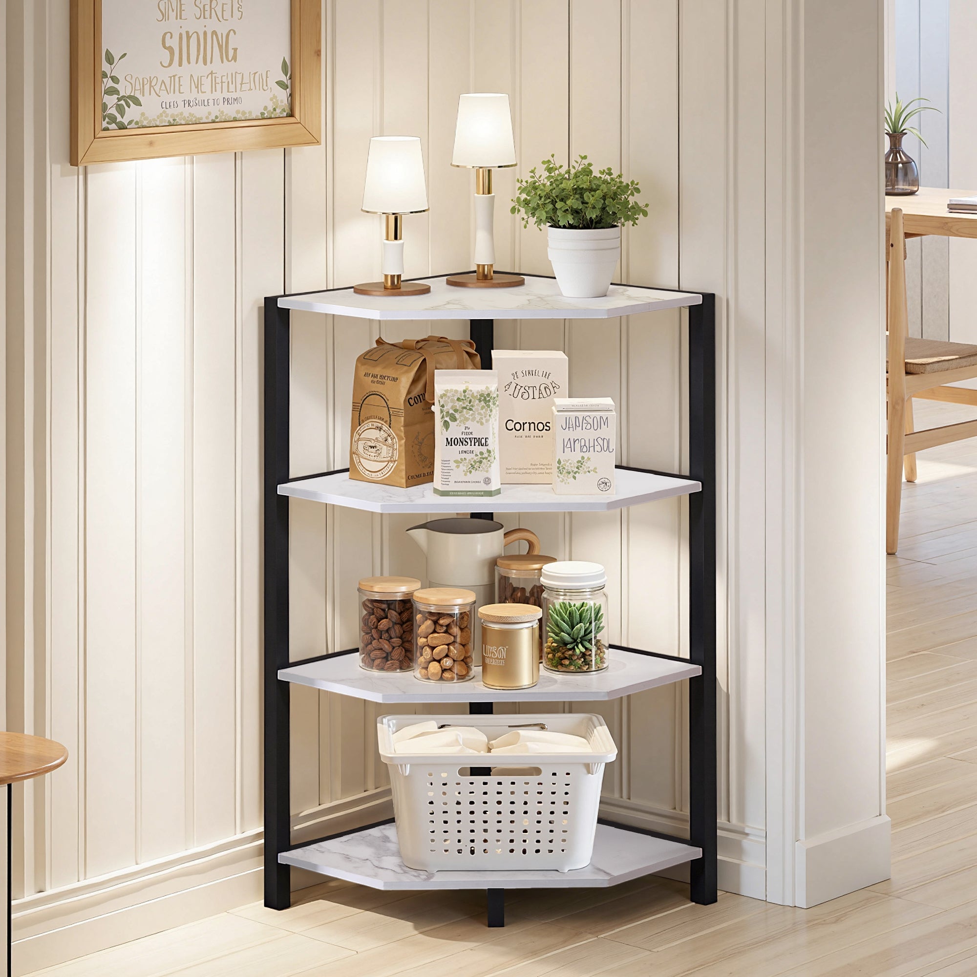 VECELO 31" Tall Corner Shelf/4-Tier Display Shelves with Metal Frame - VECELO