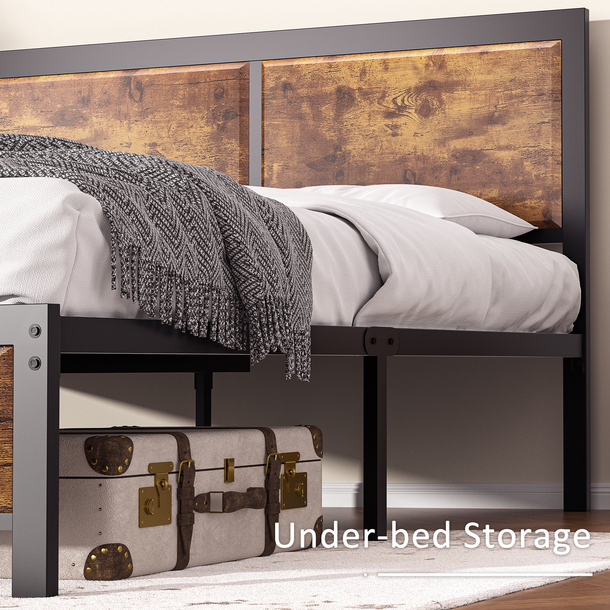 VECELO Platform Bed Frame, Mattress Foundation with Rustic Vintage Wood Headboard - VECELO