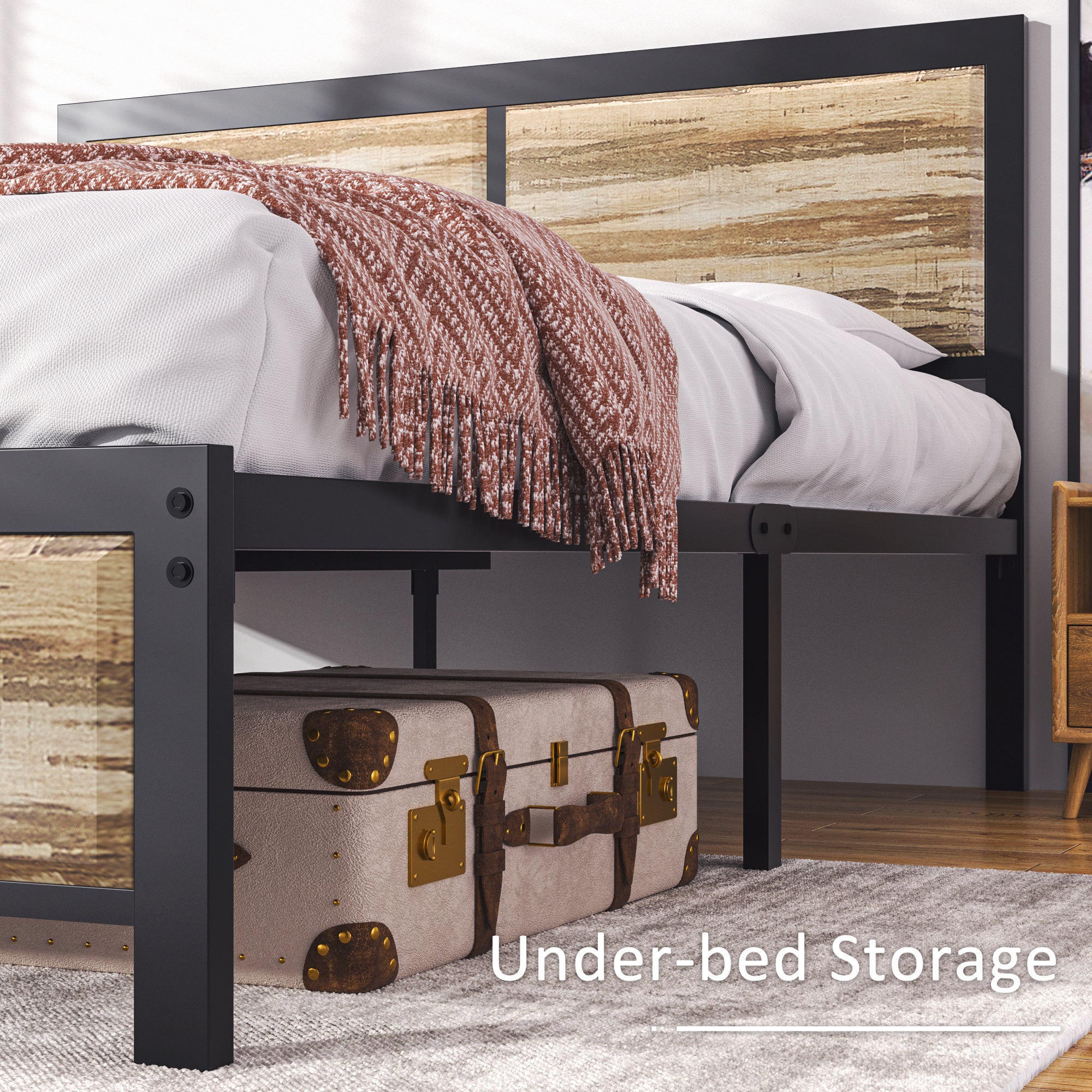 VECELO Platform Bed Frame, Mattress Foundation with Rustic Vintage Wood Headboard - VECELO