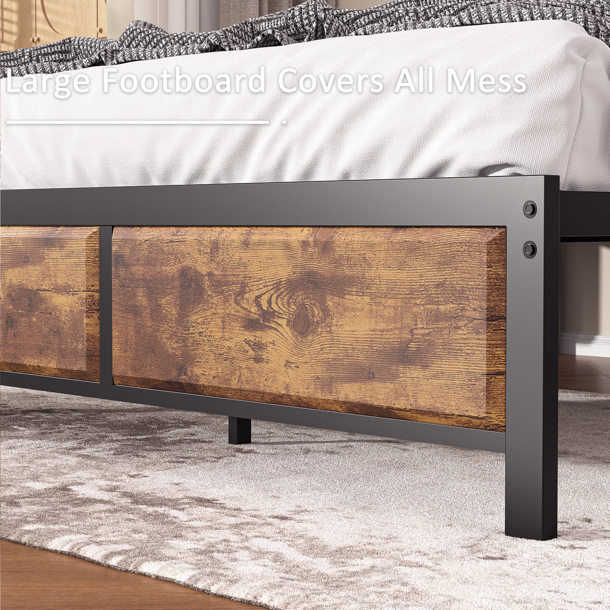 VECELO Platform Bed Frame, Mattress Foundation with Rustic Vintage Wood Headboard - VECELO