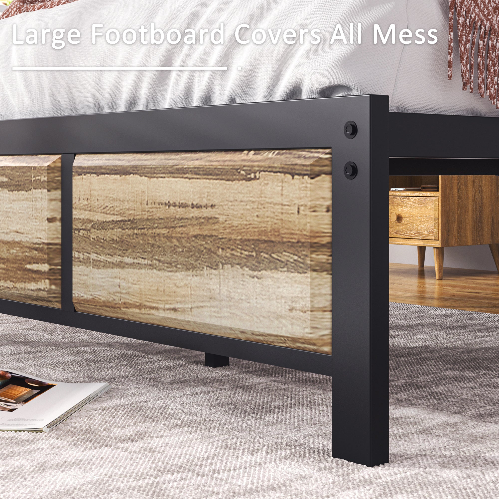 VECELO Platform Bed Frame, Mattress Foundation with Rustic Vintage Wood Headboard - VECELO