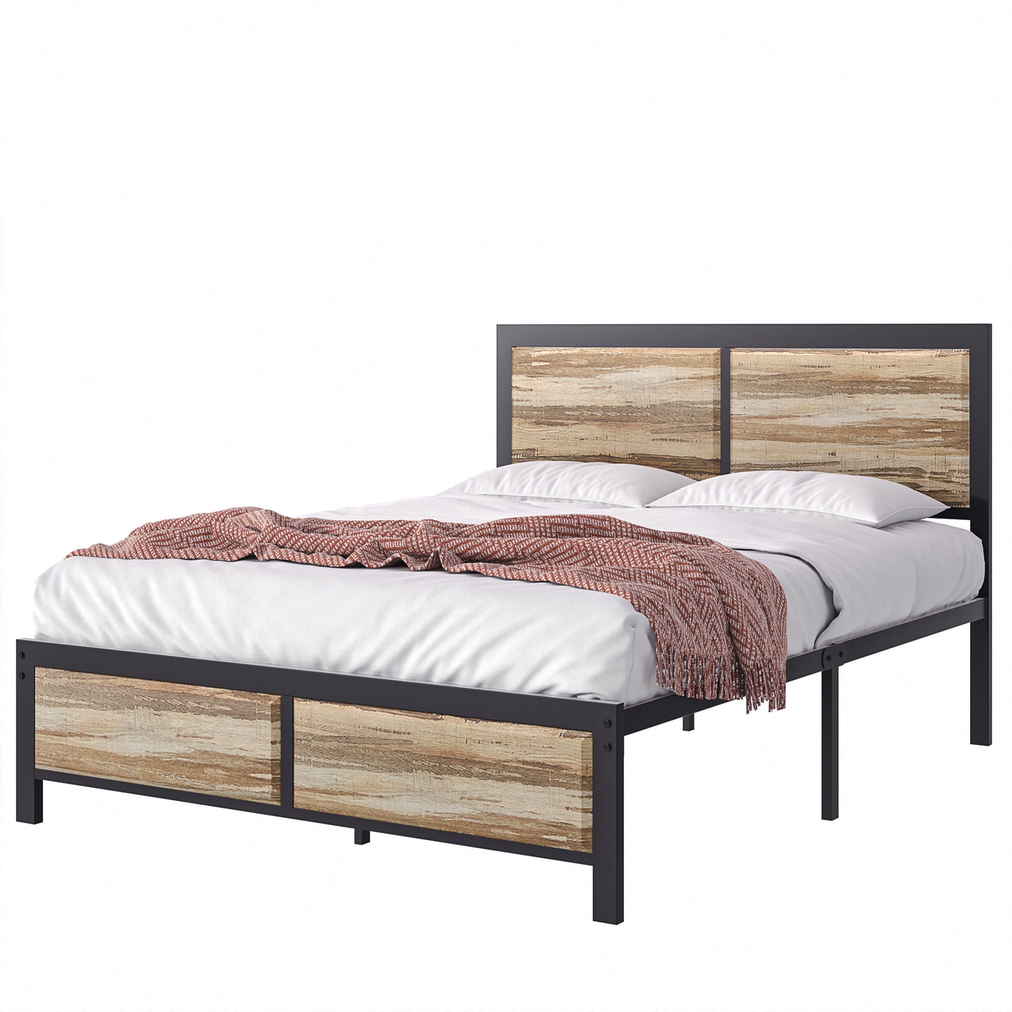VECELO Platform Bed Frame, Mattress Foundation with Rustic Vintage Wood Headboard - VECELO