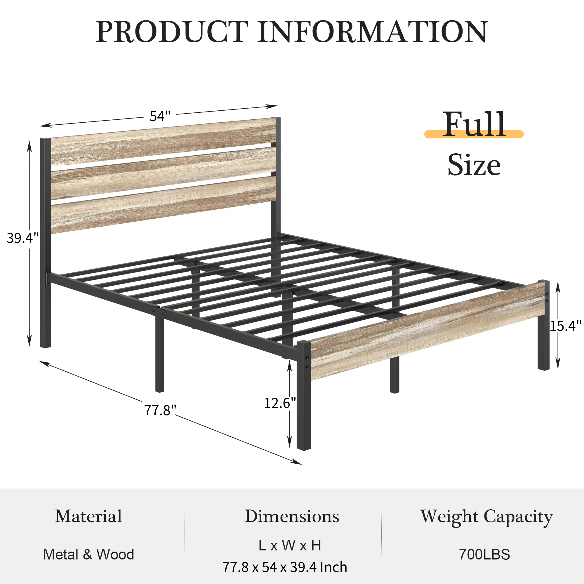 VECELO Platform Bed Frame with Rustic Vintage Wood Headboard/Strong Metal Slats Support