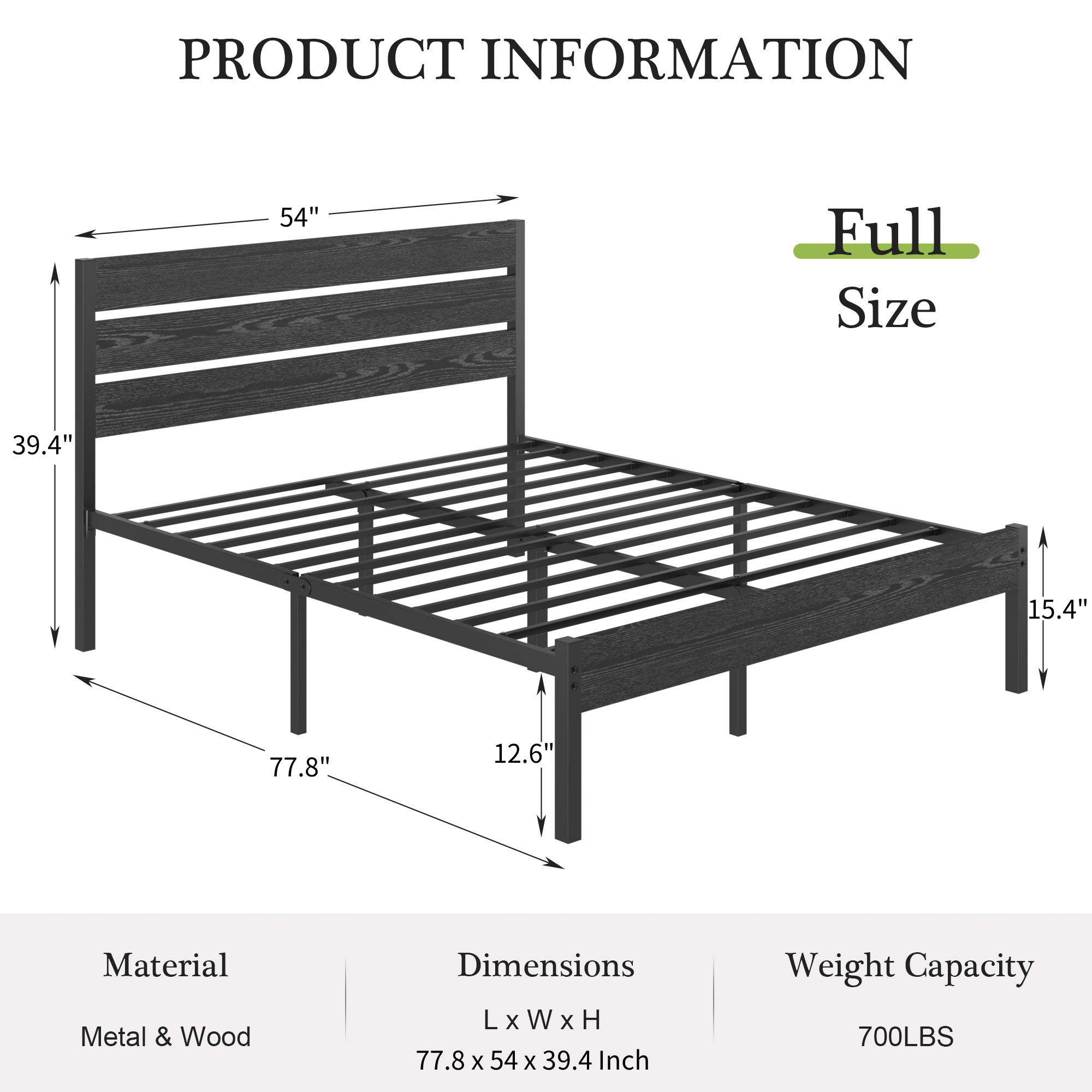 VECELO Platform Bed Frame with Rustic Vintage Wood Headboard/Strong Metal Slats Support