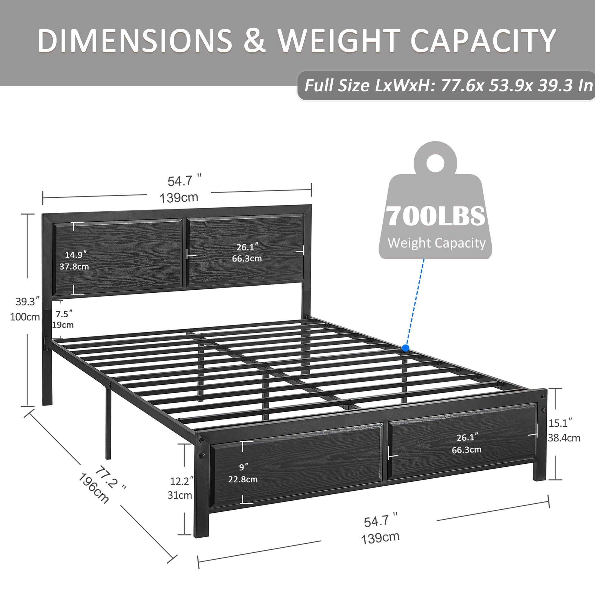 VECELO Platform Bed Frame, Mattress Foundation with Rustic Vintage Wood Headboard - VECELO