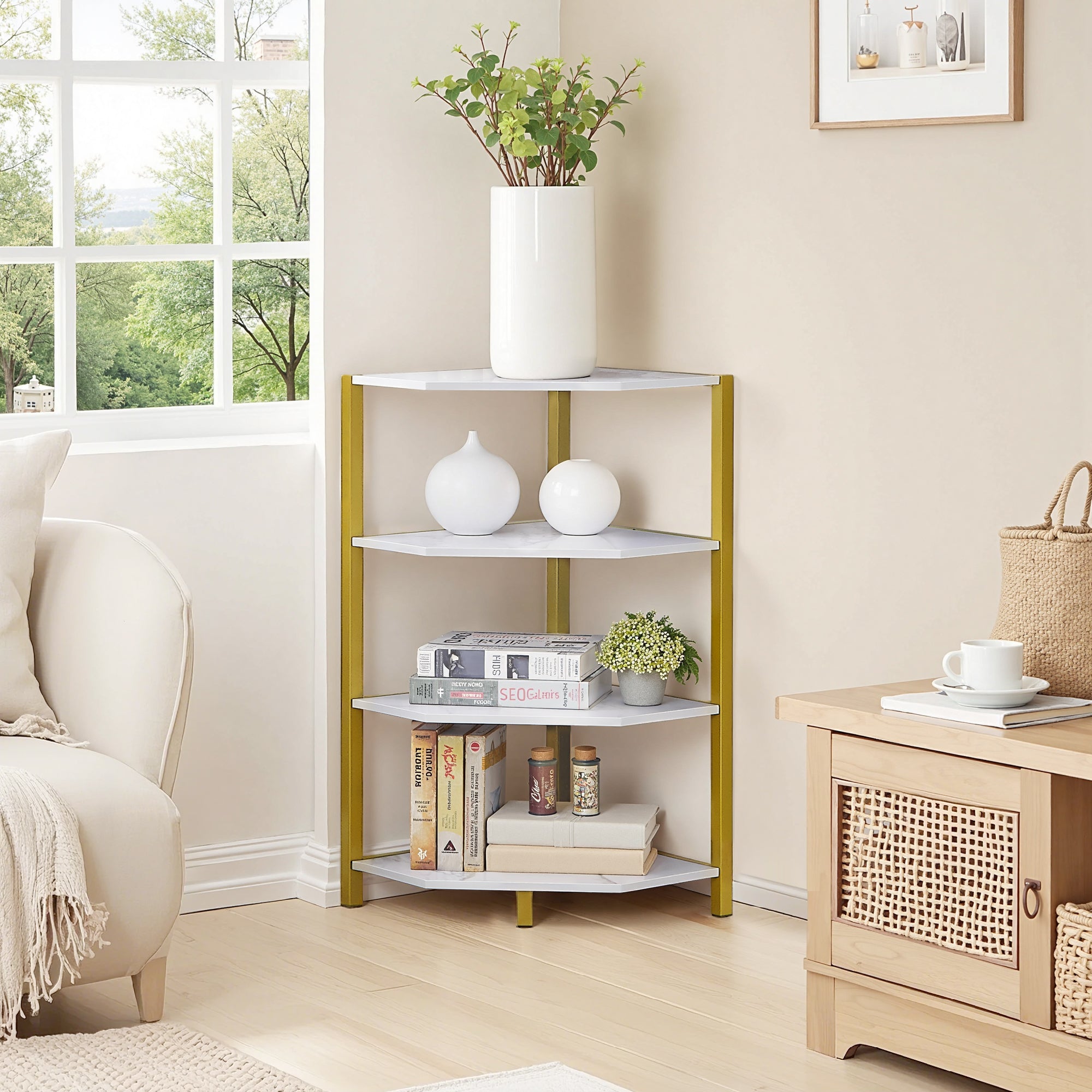 VECELO 31" Tall Corner Shelf/4-Tier Display Shelves with Metal Frame - VECELO