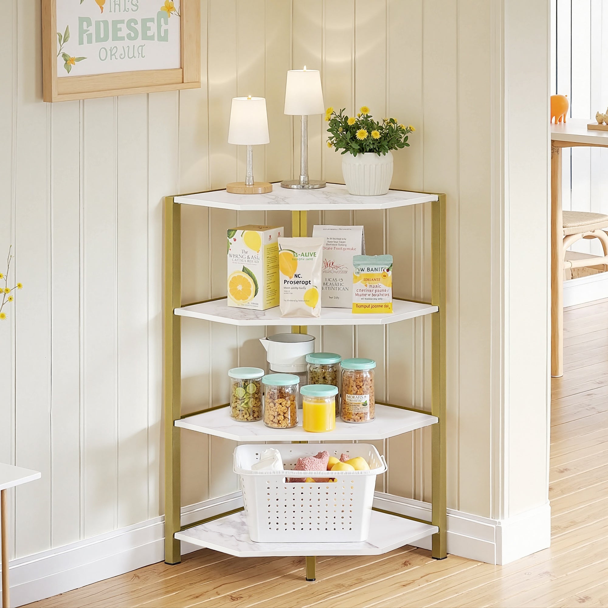 VECELO 31" Tall Corner Shelf/4-Tier Display Shelves with Metal Frame - VECELO