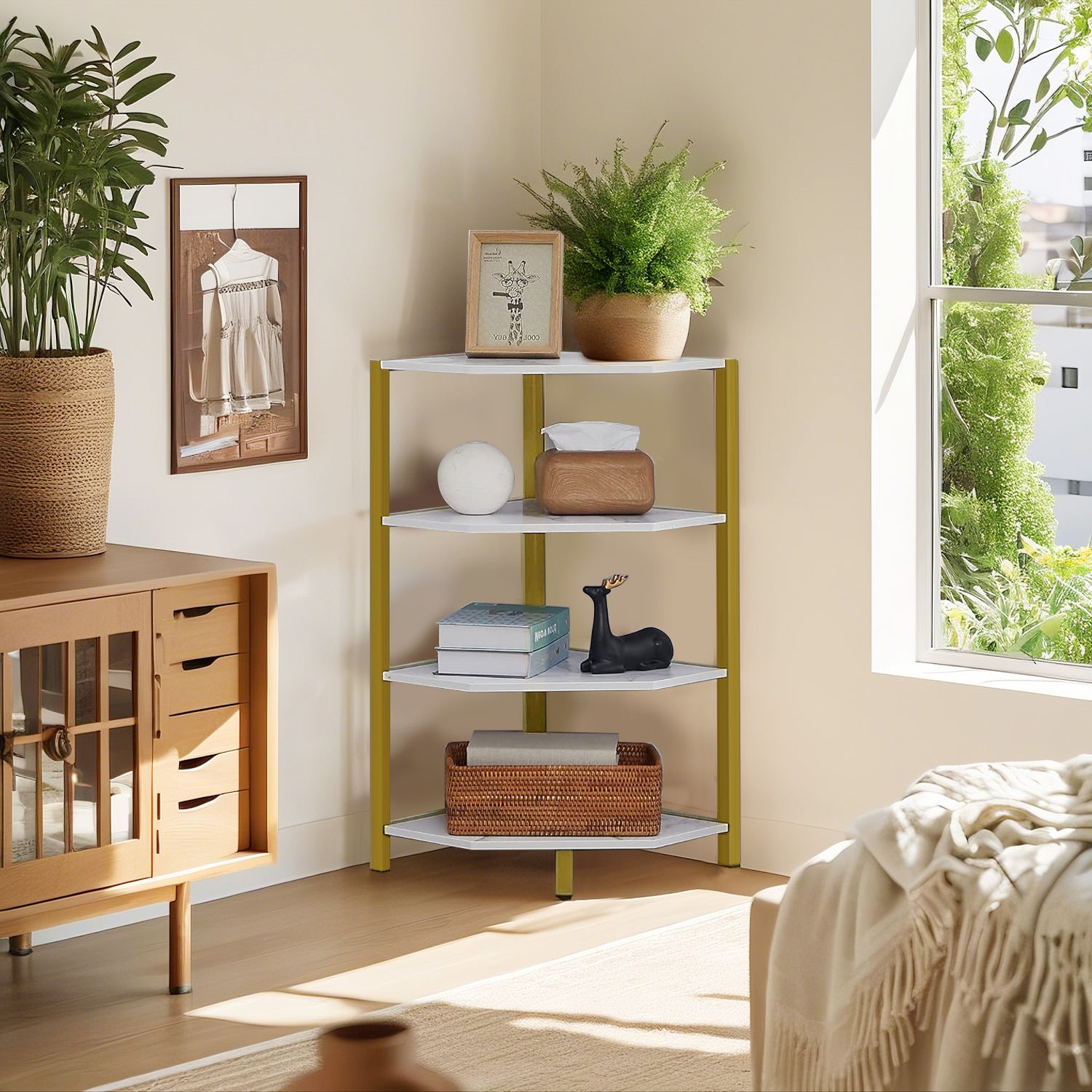 VECELO 31" Tall Corner Shelf/4-Tier Display Shelves with Metal Frame - VECELO