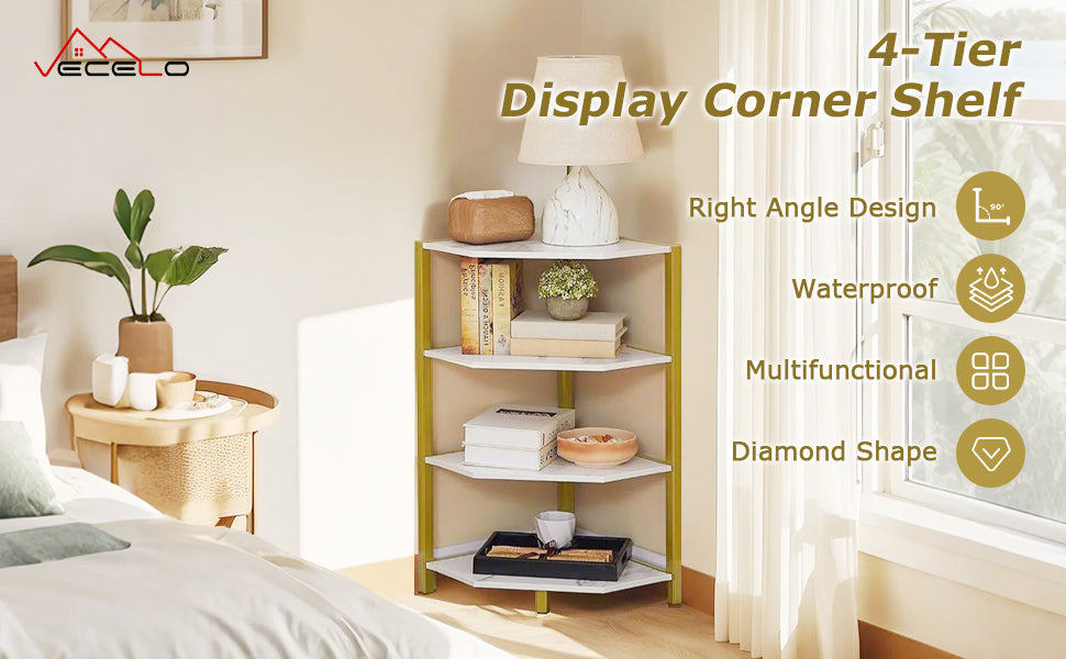 VECELO 31" Tall Corner Shelf/4-Tier Display Shelves with Metal Frame - VECELO