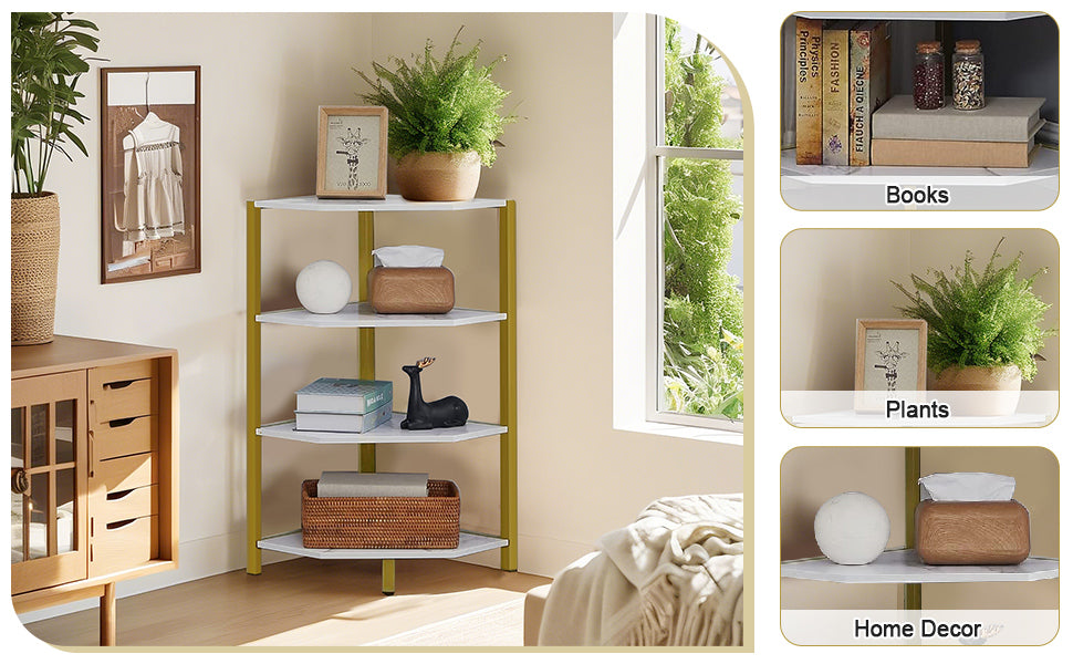 VECELO 31" Tall Corner Shelf/4-Tier Display Shelves with Metal Frame - VECELO