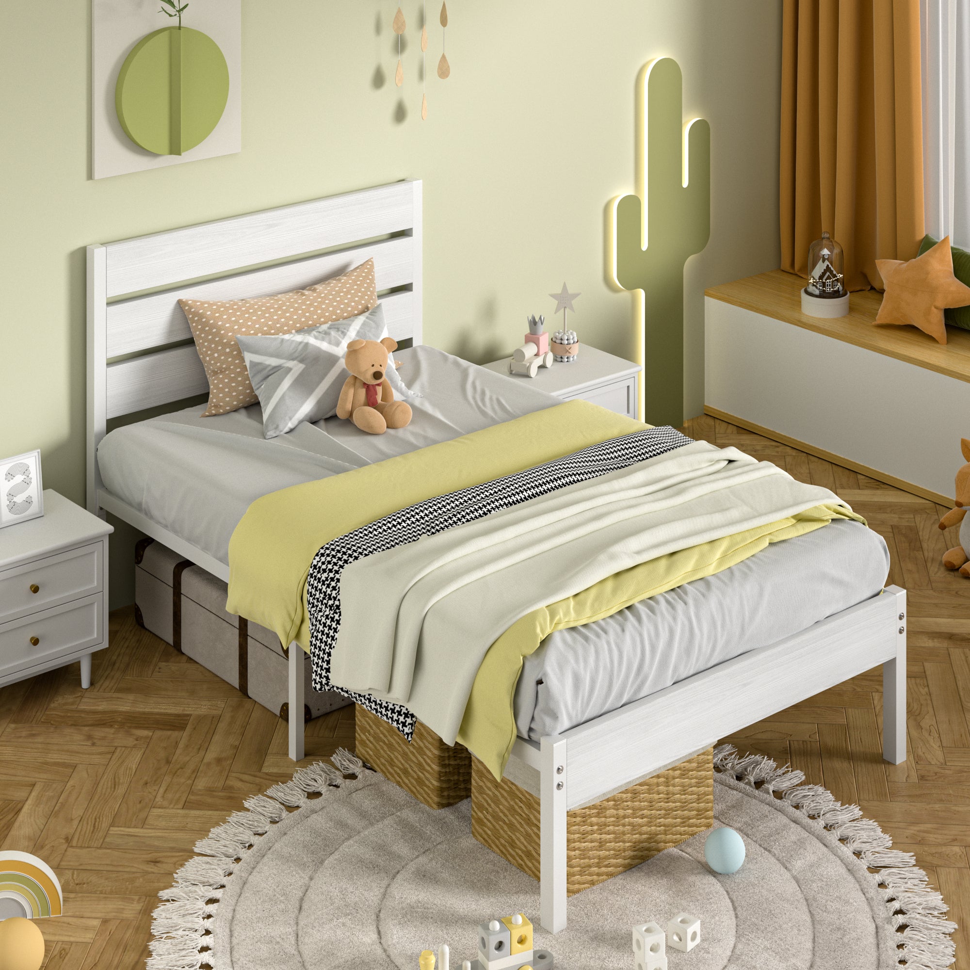 VECELO Platform Bed Frame with Rustic Vintage Wood Headboard/Strong Metal Slats Support