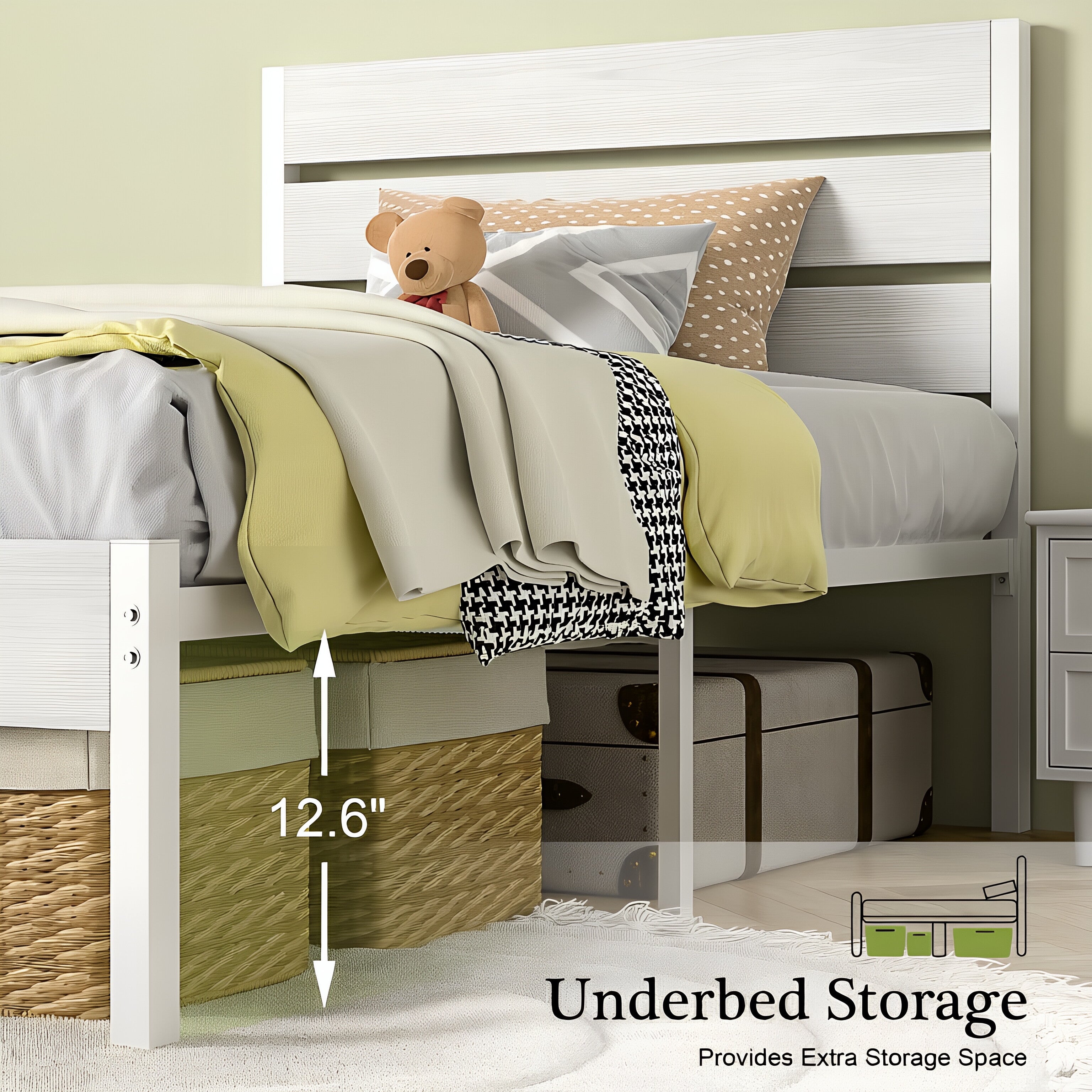 VECELO Platform Bed Frame with Rustic Vintage Wood Headboard/Strong Metal Slats Support