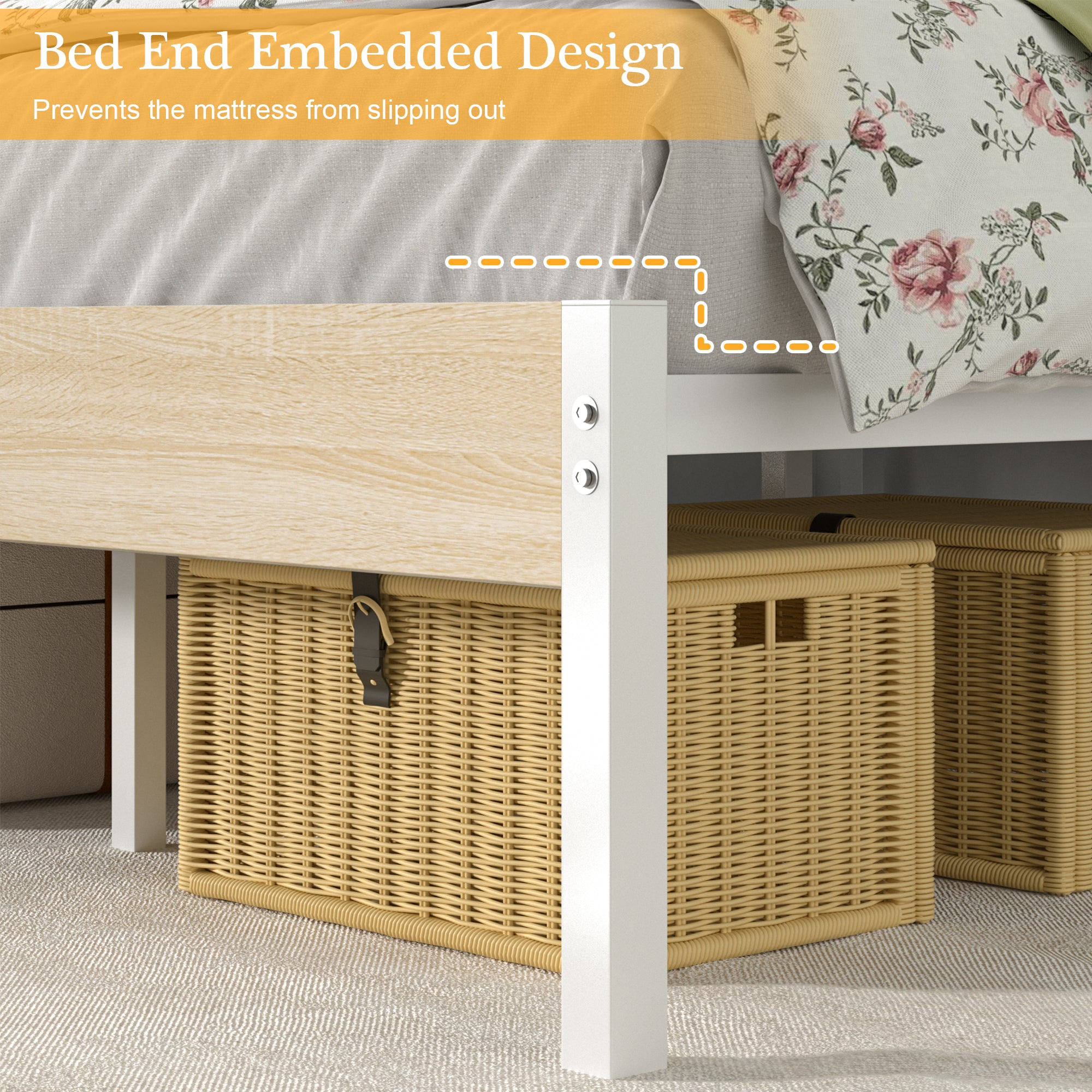 VECELO Platform Bed Frame with Rustic Vintage Wood Headboard/Strong Metal Slats Support
