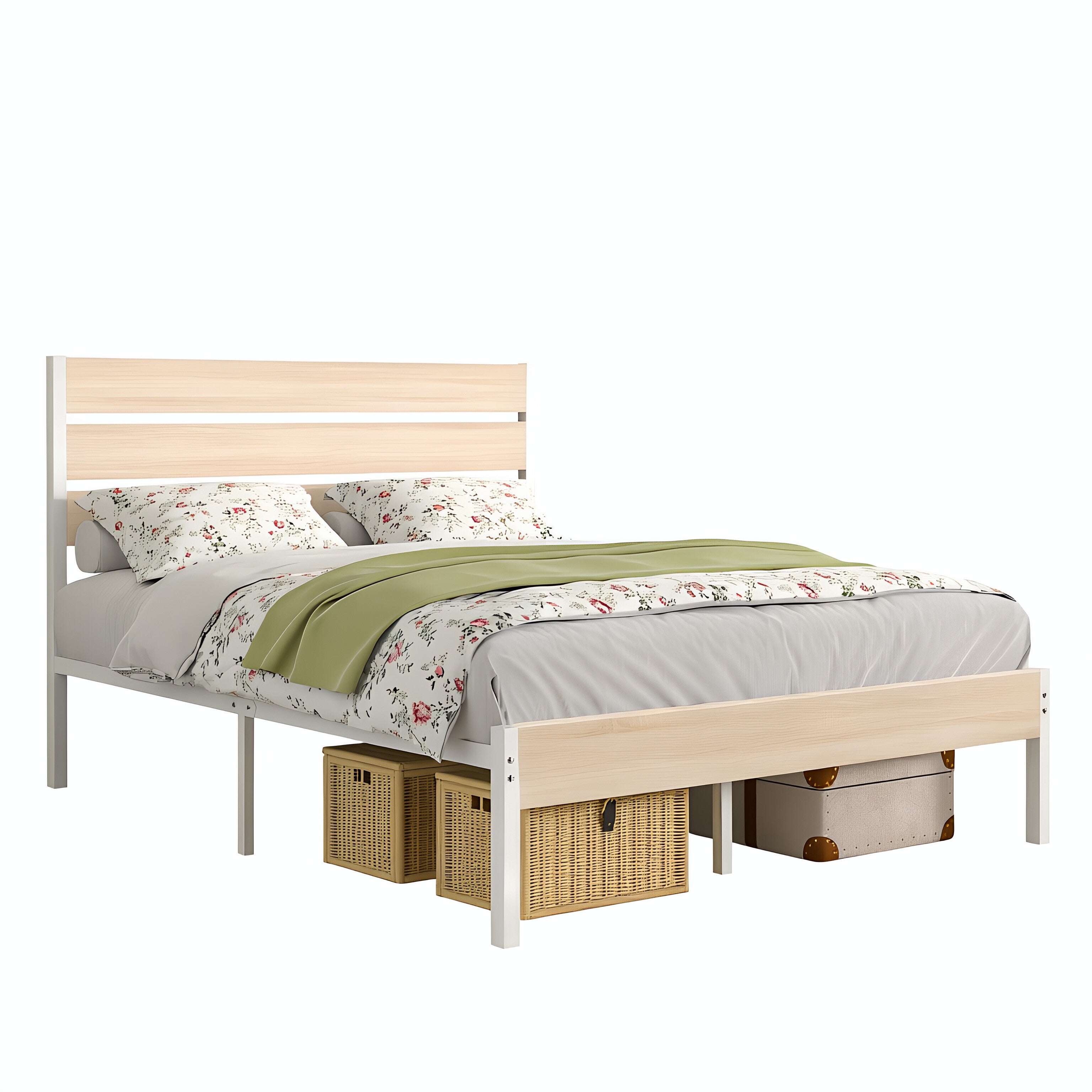 VECELO Platform Bed Frame with Rustic Vintage Wood Headboard/Strong Metal Slats Support