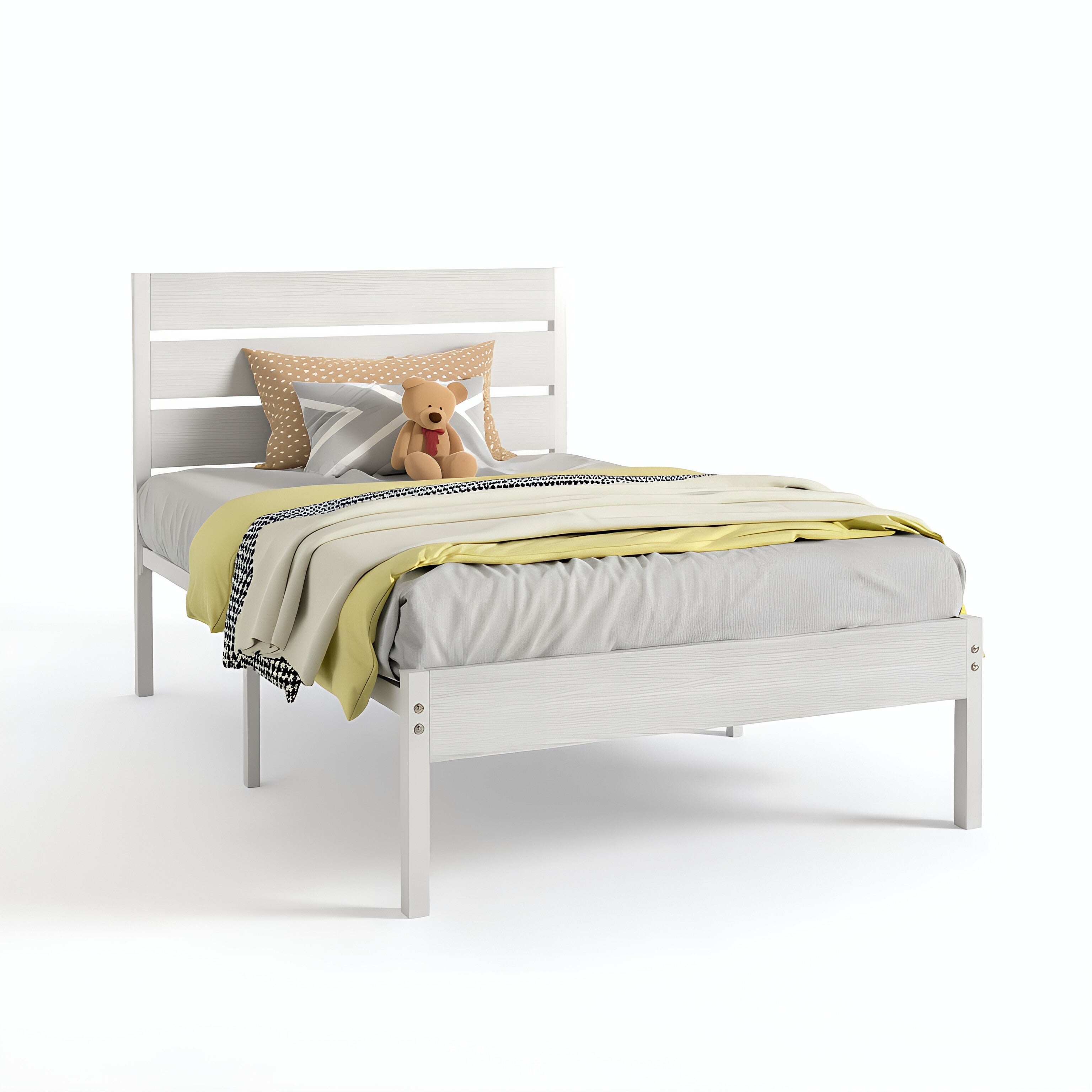 VECELO Platform Bed Frame with Rustic Vintage Wood Headboard/Strong Metal Slats Support