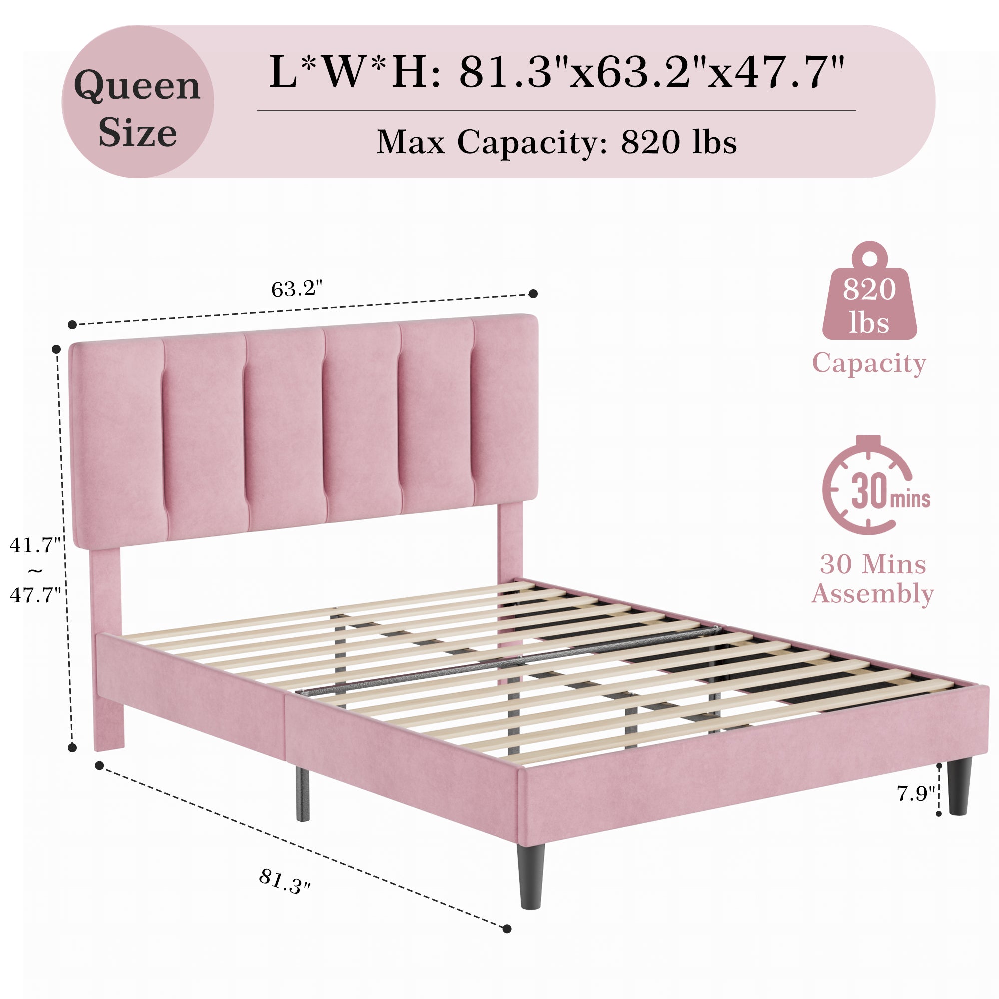 VECELO Modern Upholstered Platform Bedframe, Adjustable Headboard - VECELO