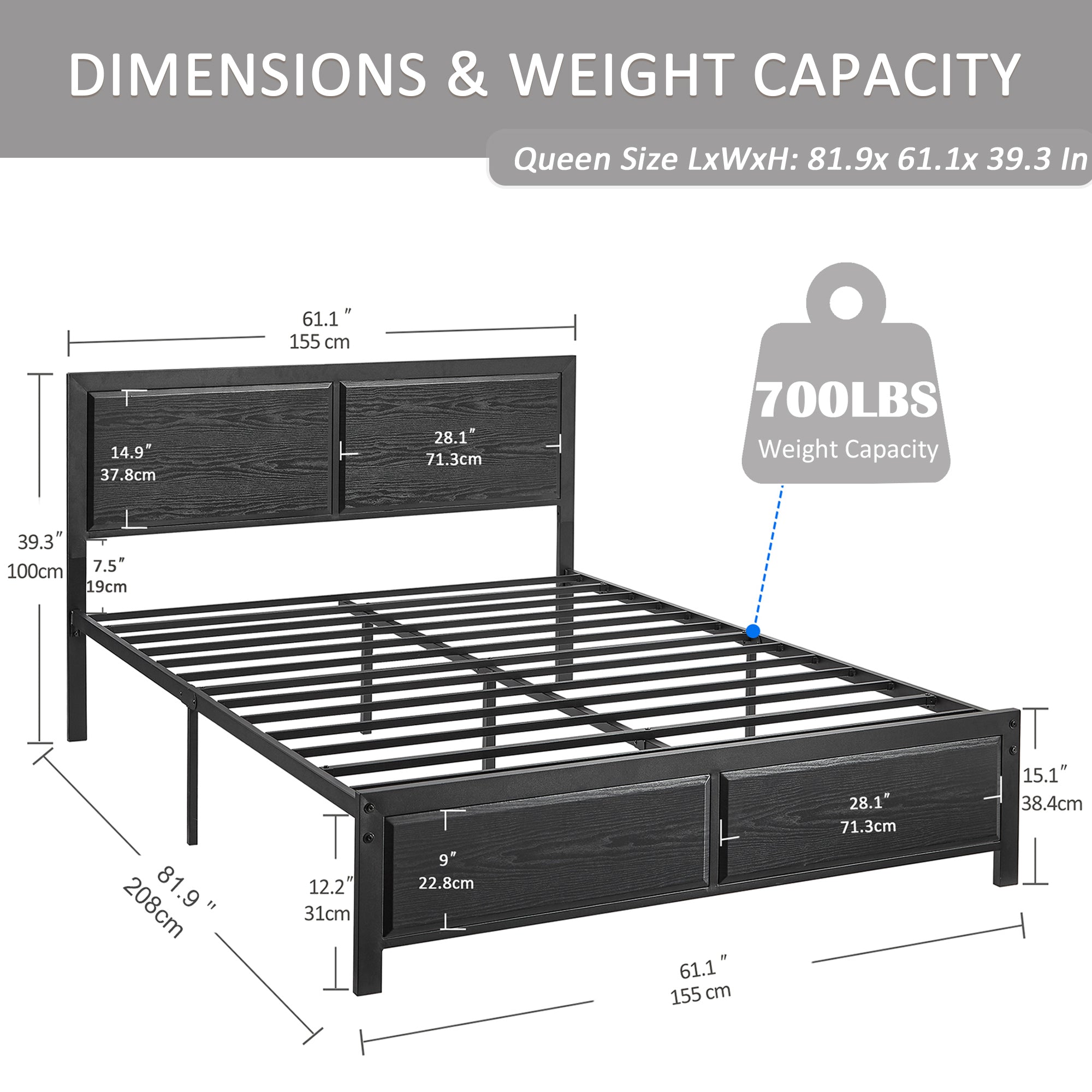 VECELO Platform Bed Frame, Mattress Foundation with Rustic Vintage Wood Headboard - VECELO