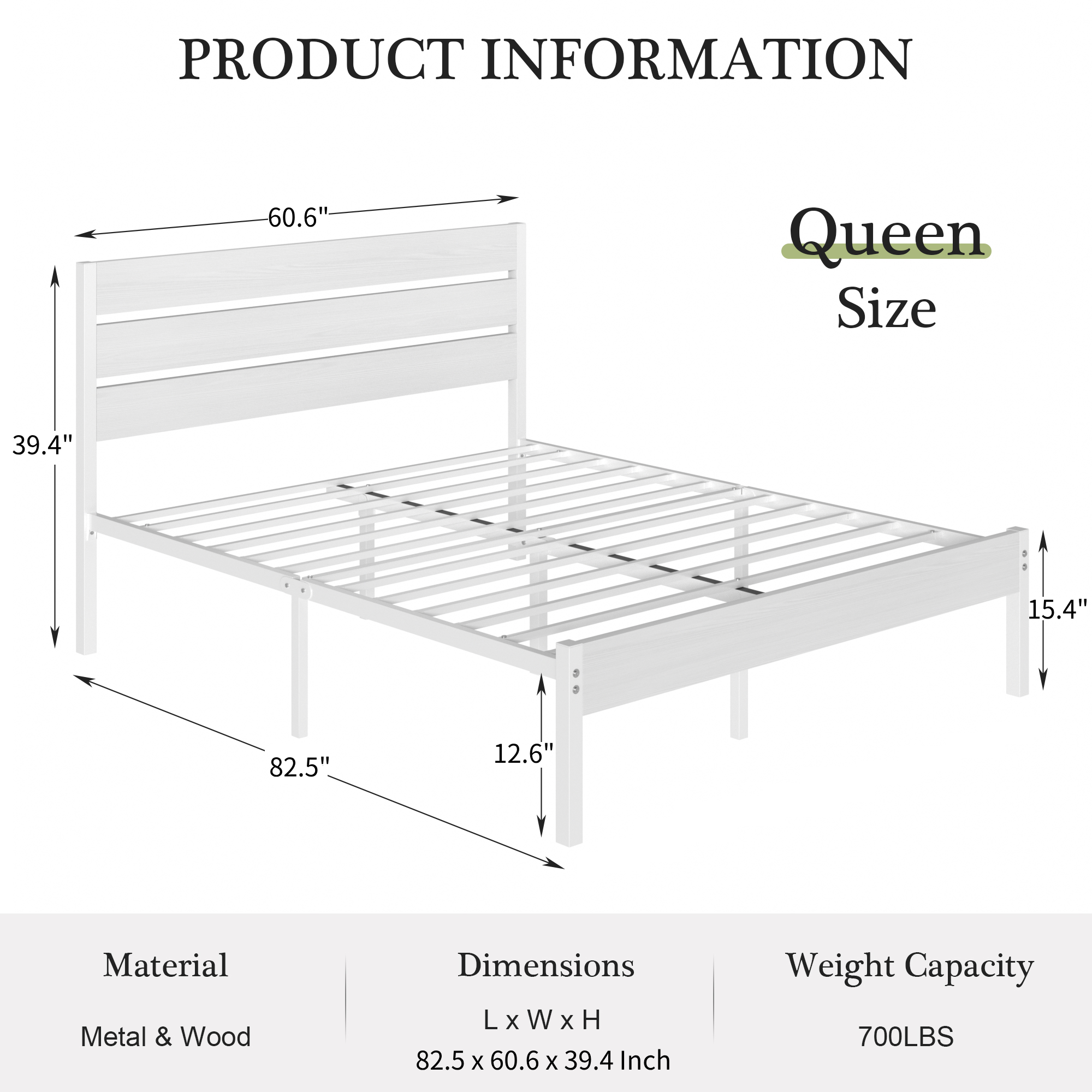 VECELO Platform Bed Frame with Rustic Vintage Wood Headboard/Strong Metal Slats Support