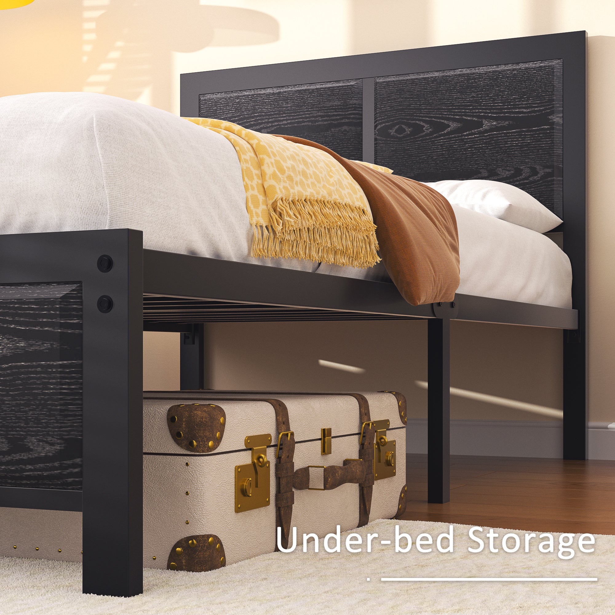VECELO Platform Bed Frame, Mattress Foundation with Rustic Vintage Wood Headboard - VECELO