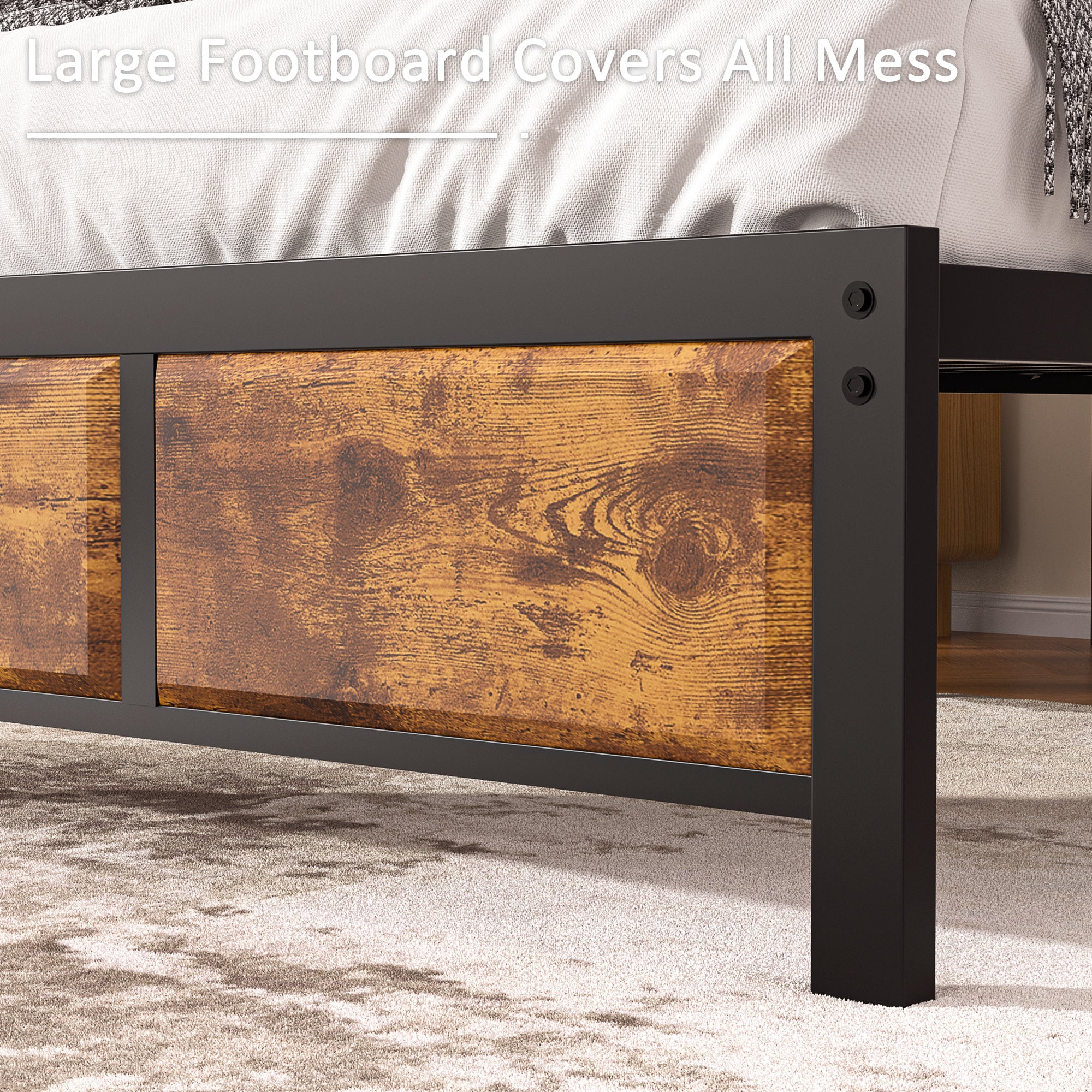 VECELO Platform Bed Frame, Mattress Foundation with Rustic Vintage Wood Headboard - VECELO