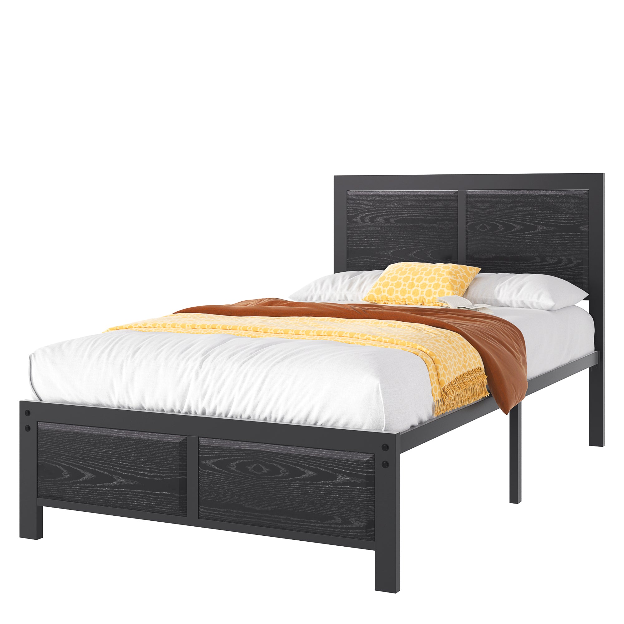 VECELO Platform Bed Frame, Mattress Foundation with Rustic Vintage Wood Headboard - VECELO