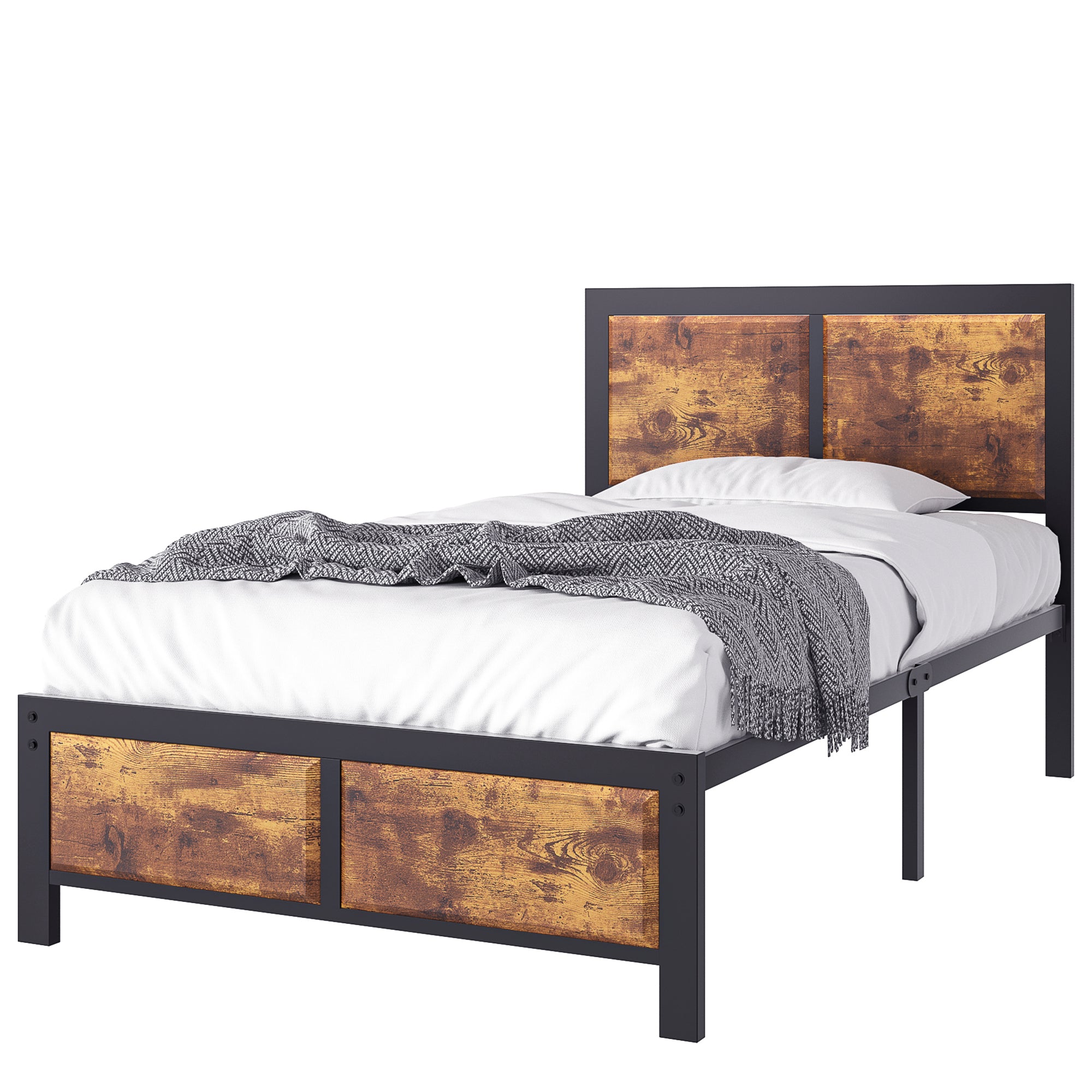 VECELO Platform Bed Frame, Mattress Foundation with Rustic Vintage Wood Headboard - VECELO