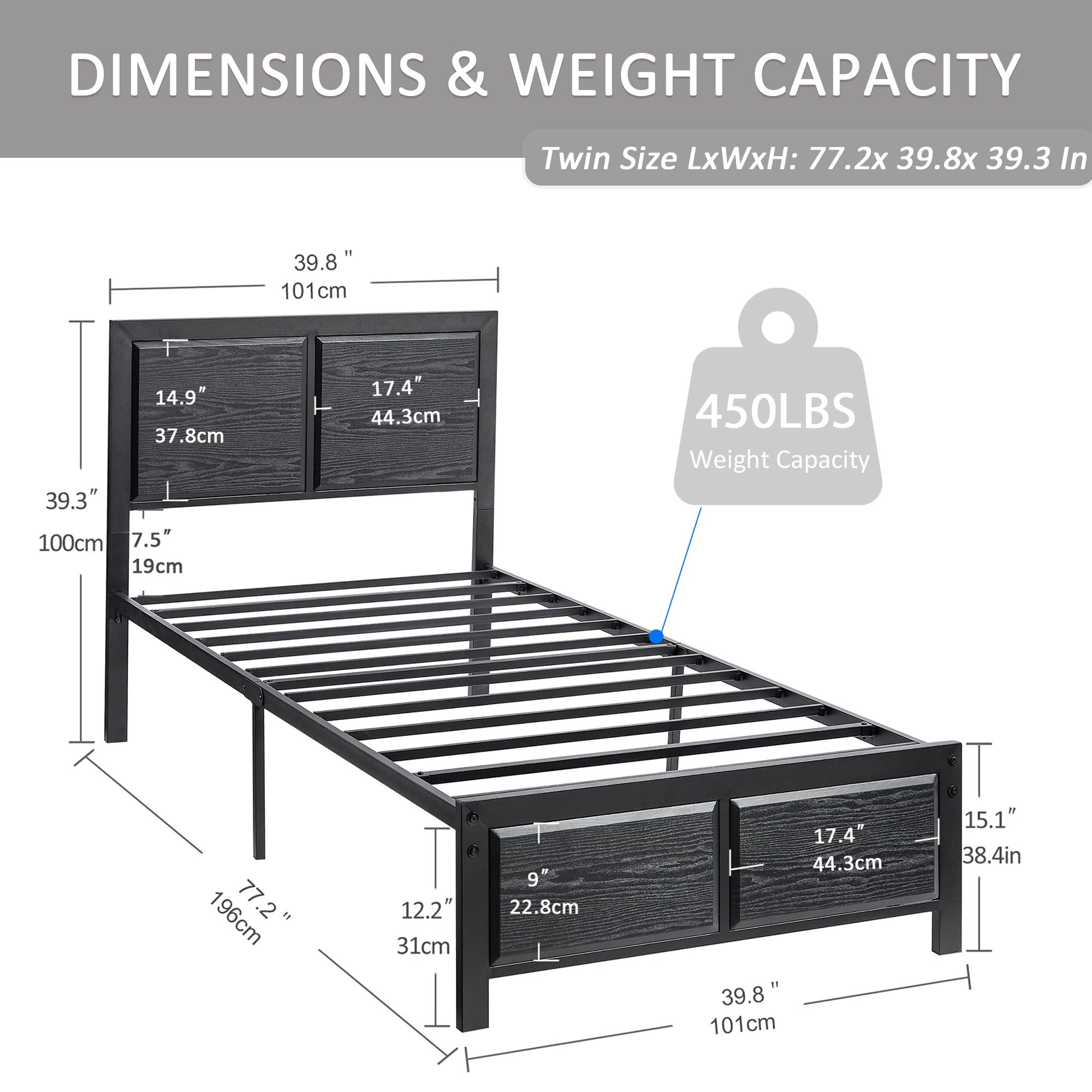 VECELO Platform Bed Frame, Mattress Foundation with Rustic Vintage Wood Headboard - VECELO