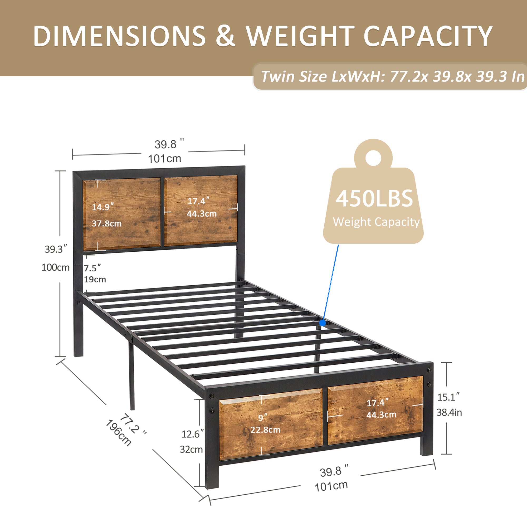 VECELO Platform Bed Frame, Mattress Foundation with Rustic Vintage Wood Headboard - VECELO