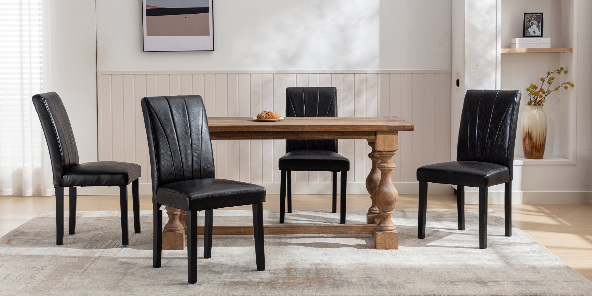 VECELO Set of 2 Upholstered Dining Chairs, Modern Fabric and Solid Wood Legs & High Back - VECELO