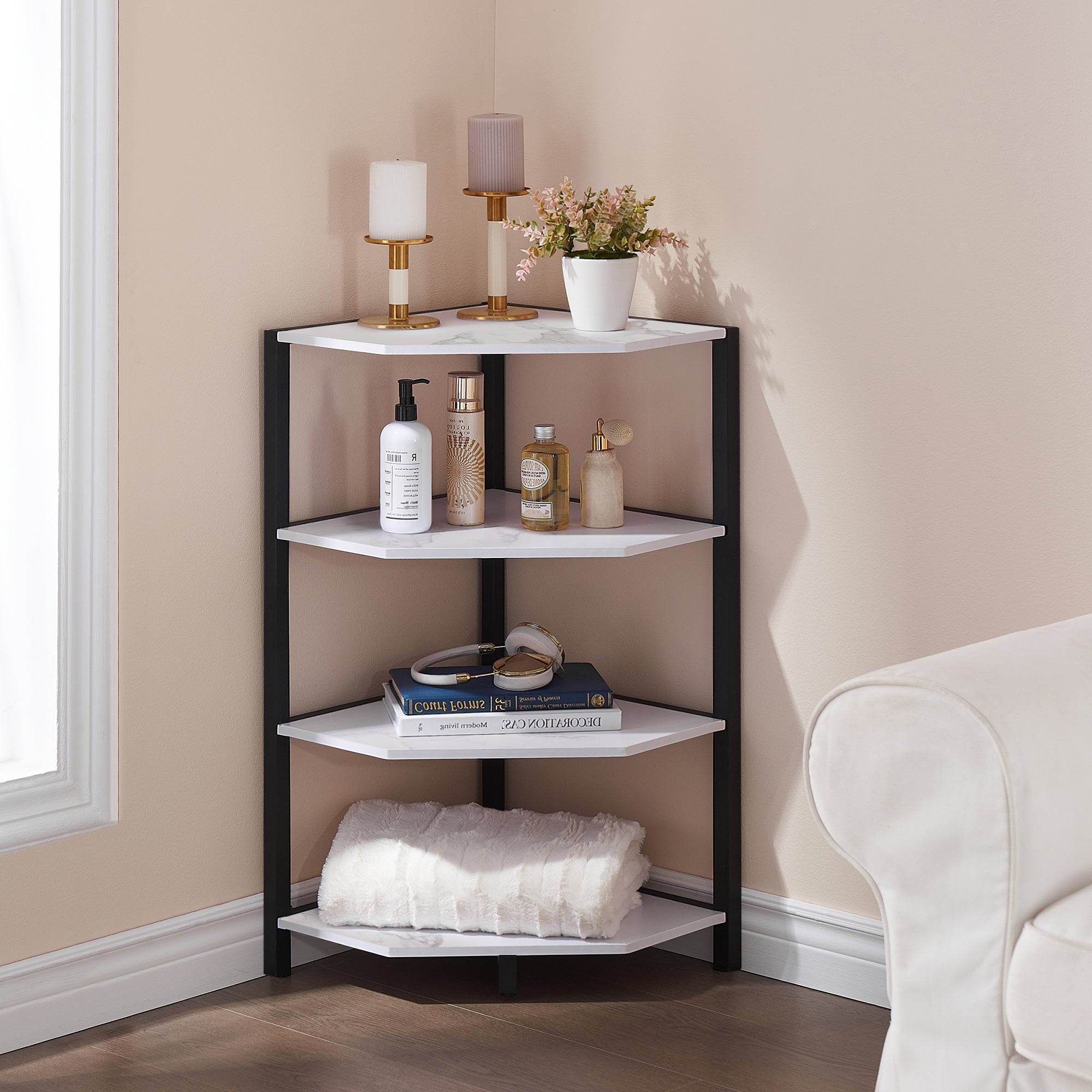 VECELO 31" Tall Corner Shelf/4-Tier Display Shelves with Metal Frame - VECELO