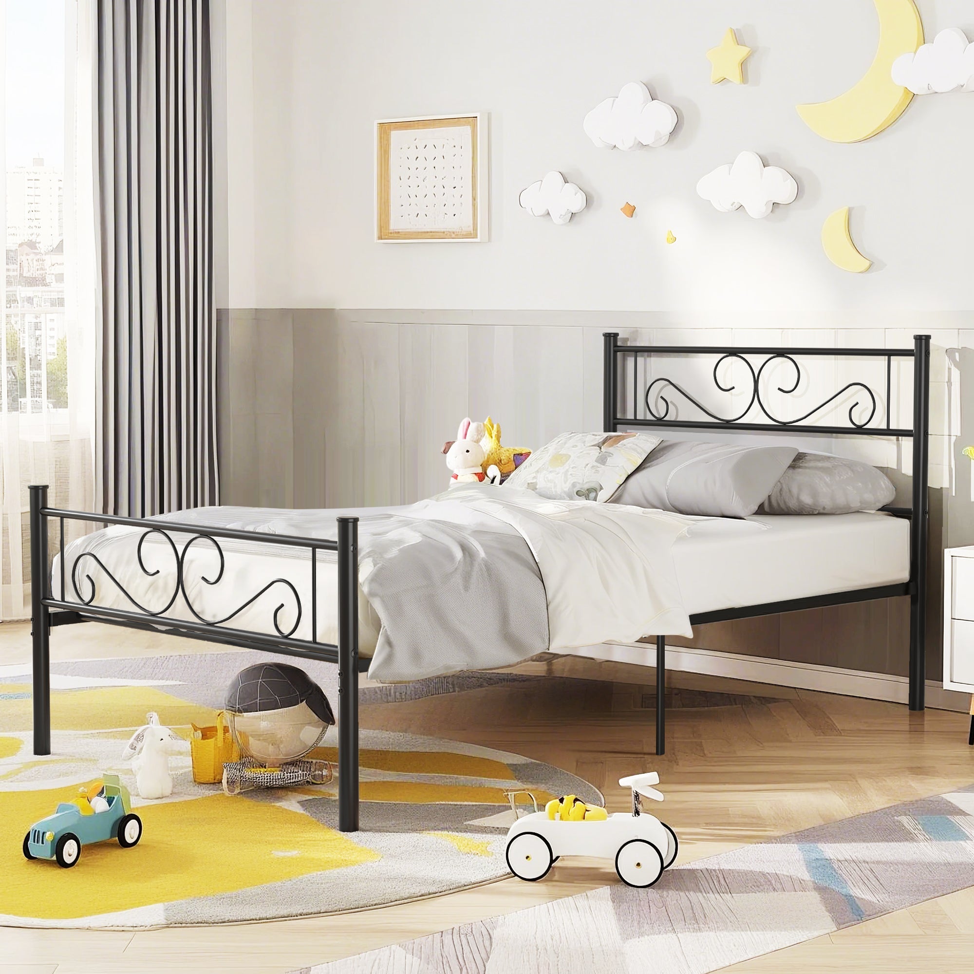 VECELO Metal Platform Bed Frame Mattress Foundation with Headboard & Footboard - VECELO
