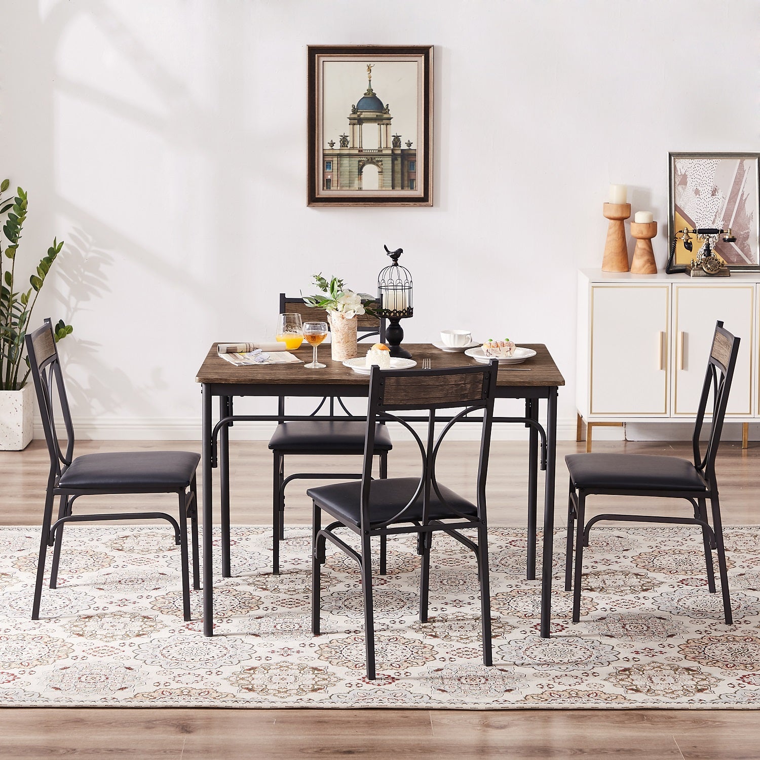 VECELO Industrial 5-Piece Modern Rectangular Dining Table Set with 4 Chairs - VECELO