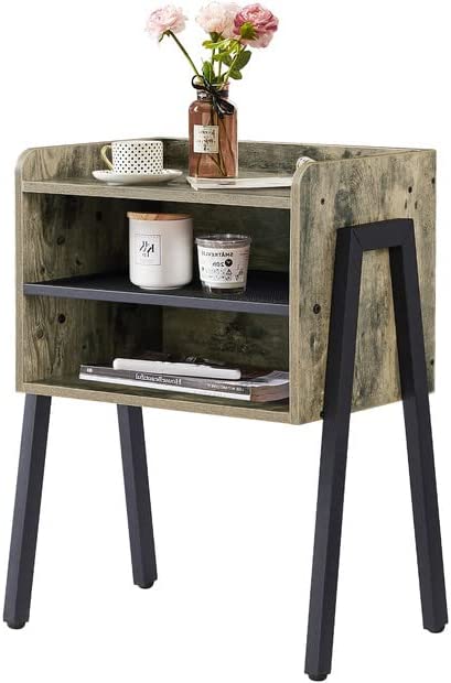 VECELO Nightstand Industrial Side End Table Accent Furniture with 2-Tier Open Storage Compartments - VECELO