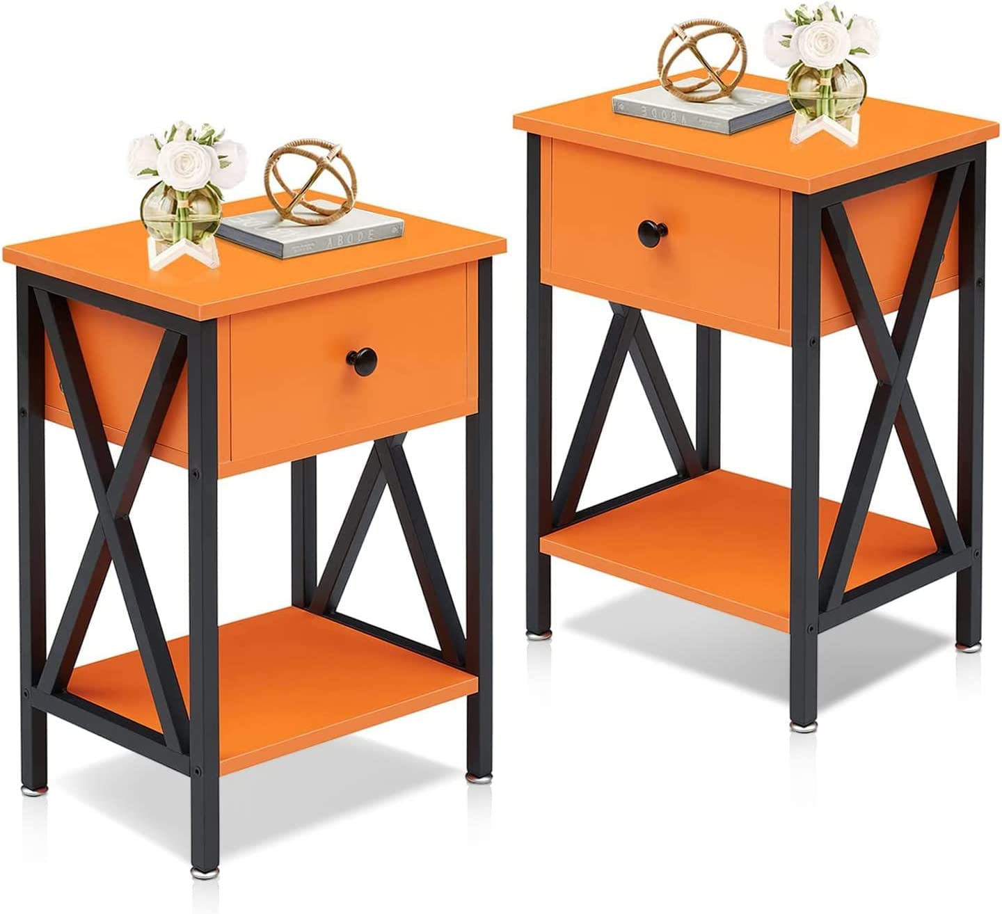 VECELO Night Stands Bedside End Table X-Design with Drawer&Storage Shelf for Living Room Bedroom, Nightstand with Drawer - VECELO