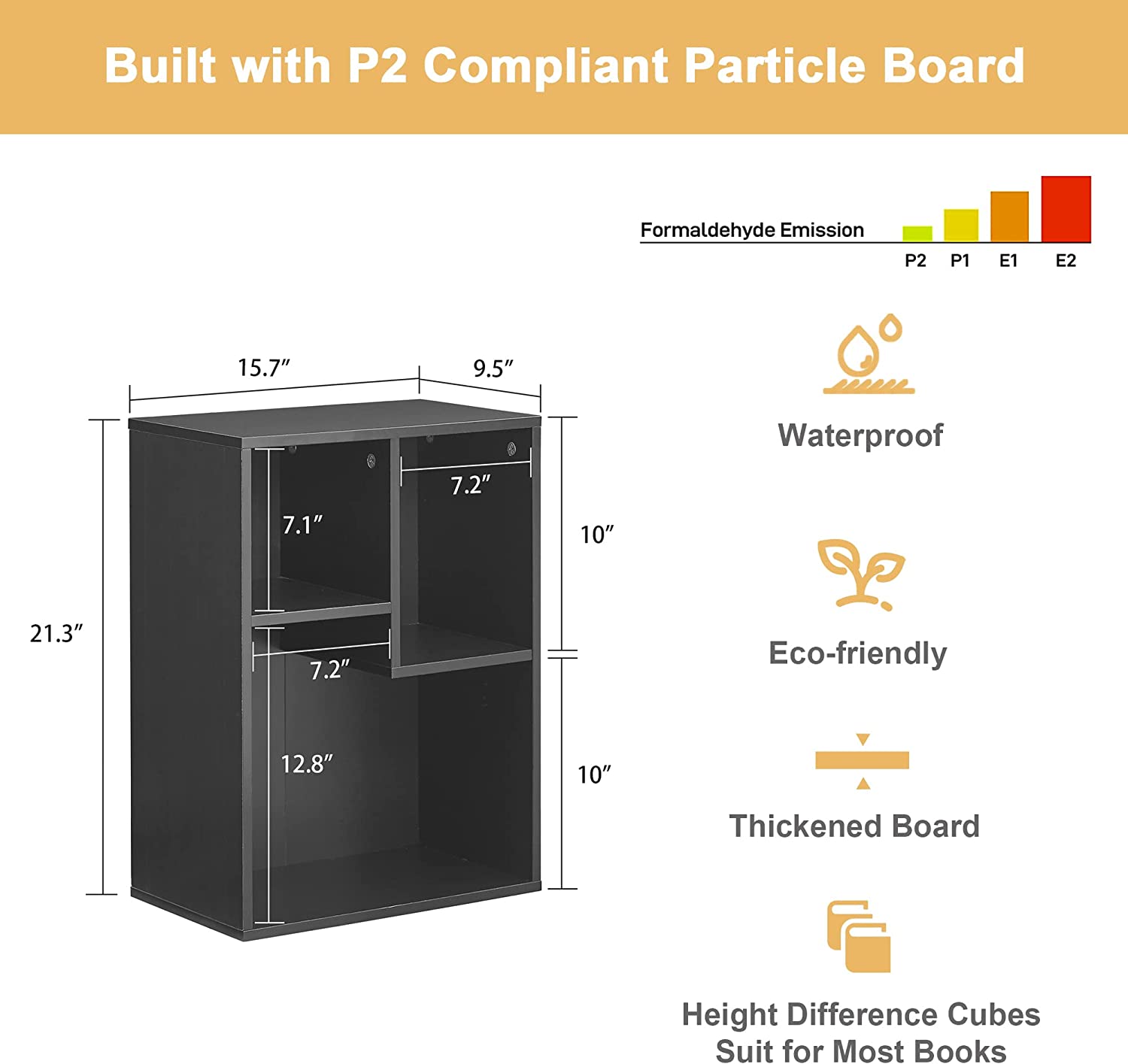 VECELO 3-Cube Wide Open Bookcase, Small Bookshelf 2-Tier Storage Organizer - VECELO