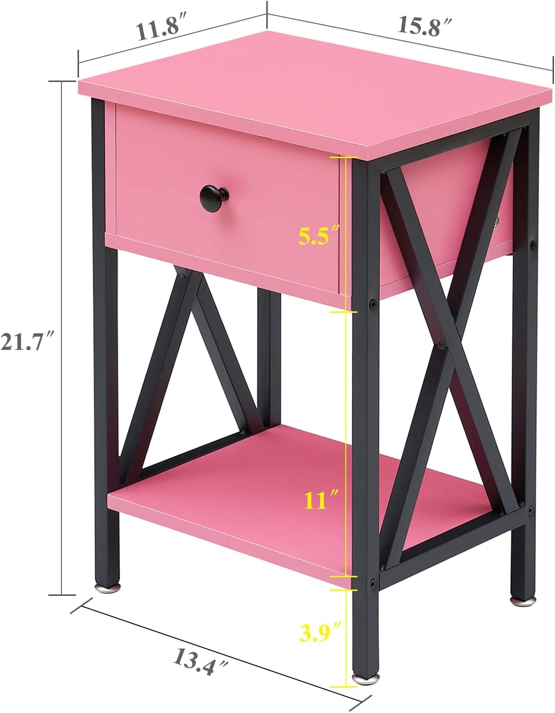 VECELO Night Stands Bedside End Table X-Design with Drawer&Storage Shelf for Living Room Bedroom, Nightstand with Drawer - VECELO