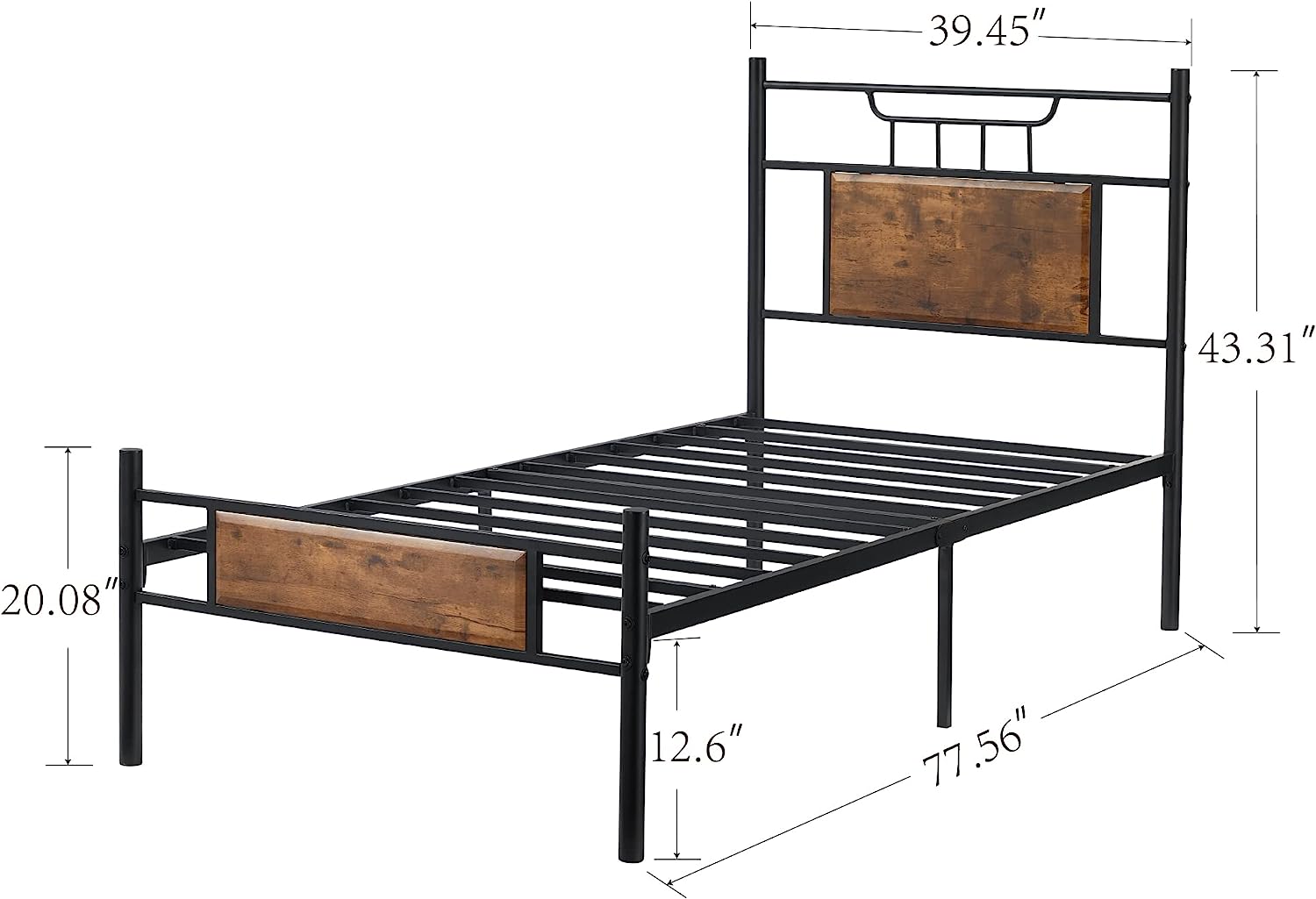VECELO Platform Bed Frame with Wood Headboard No Box Spring Needed Heavy Duty Steel Slat - VECELO