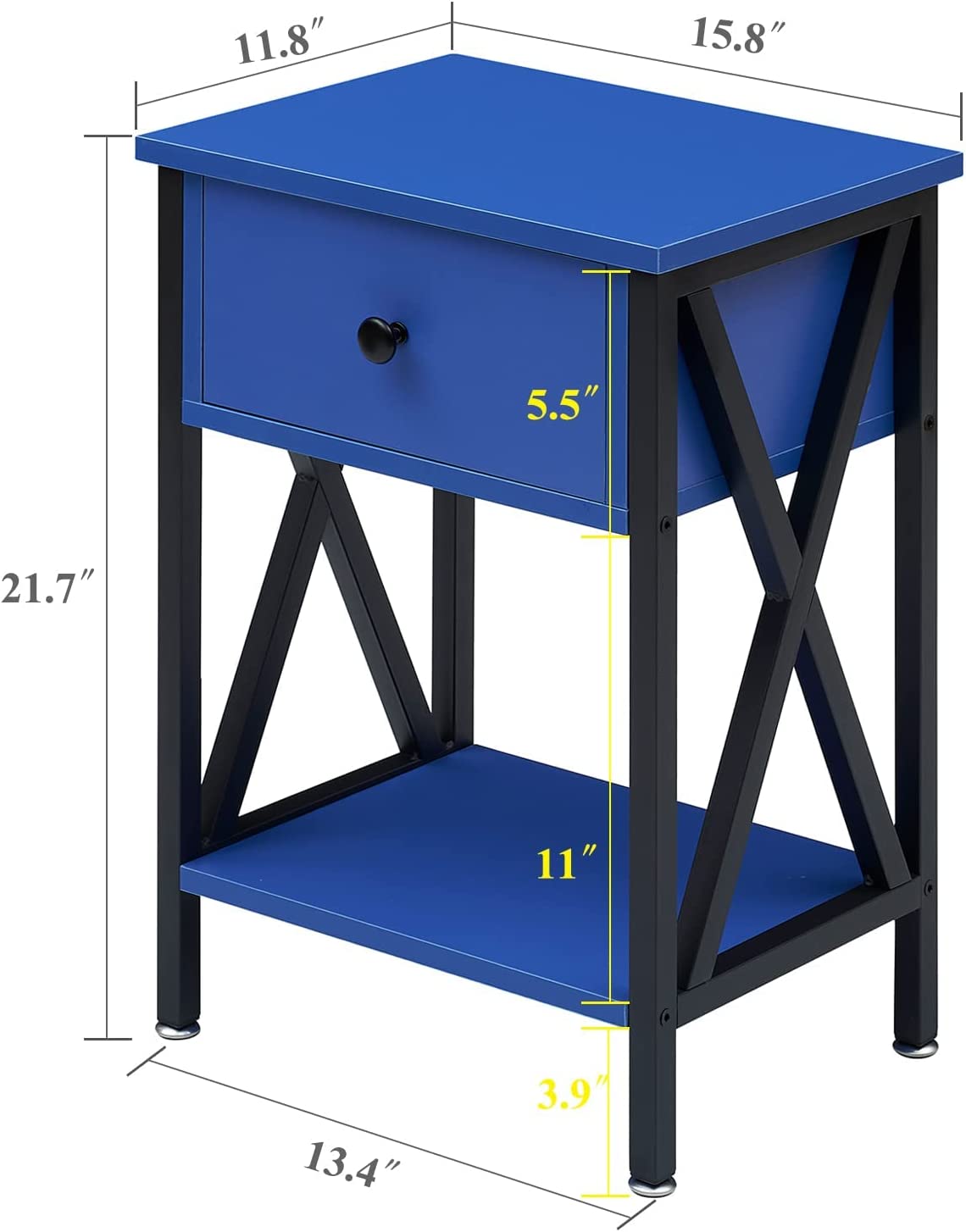 VECELO Night Stands Bedside End Table X-Design with Drawer&Storage Shelf for Living Room Bedroom, Nightstand with Drawer - VECELO