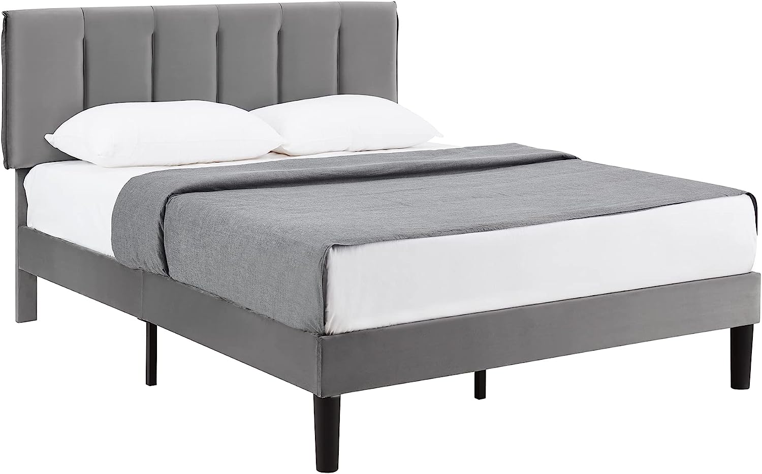 VECELO Modern Upholstered Platform Bedframe, Adjustable Headboard - VECELO
