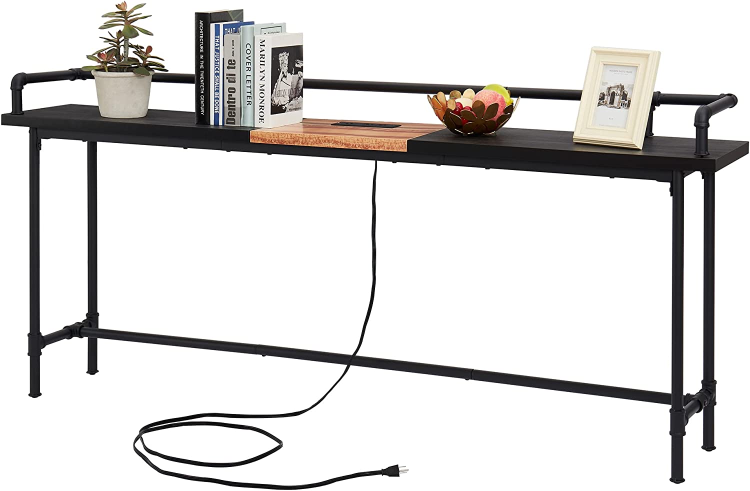 VECELO Extra Long Console/Sofa Table with Charging Station&Power Outle - VECELO