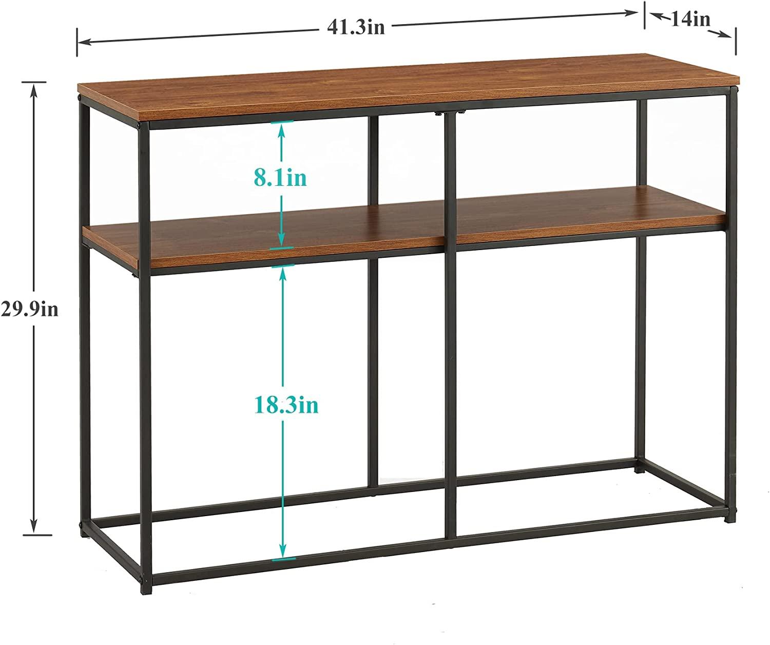 VECELO Multipurpose Console, Narrow Sofa 2-Tier Rustic Hallway Table with Storage Shelves - VECELO