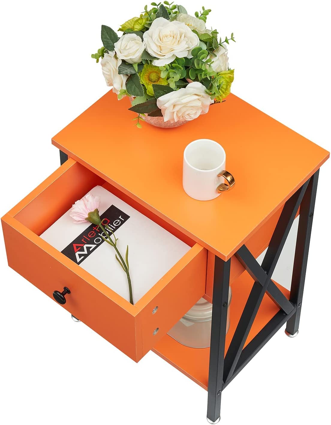 VECELO Night Stands Bedside End Table X-Design with Drawer&Storage Shelf for Living Room Bedroom, Nightstand with Drawer - VECELO