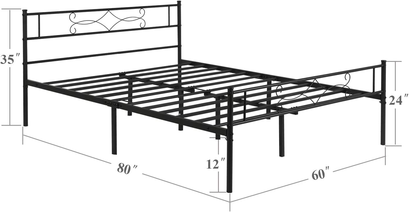 VECELO Metal Platform Bed Frame with Headboard & Footboard Premium Steel Slat Support Noise-Free - VECELO